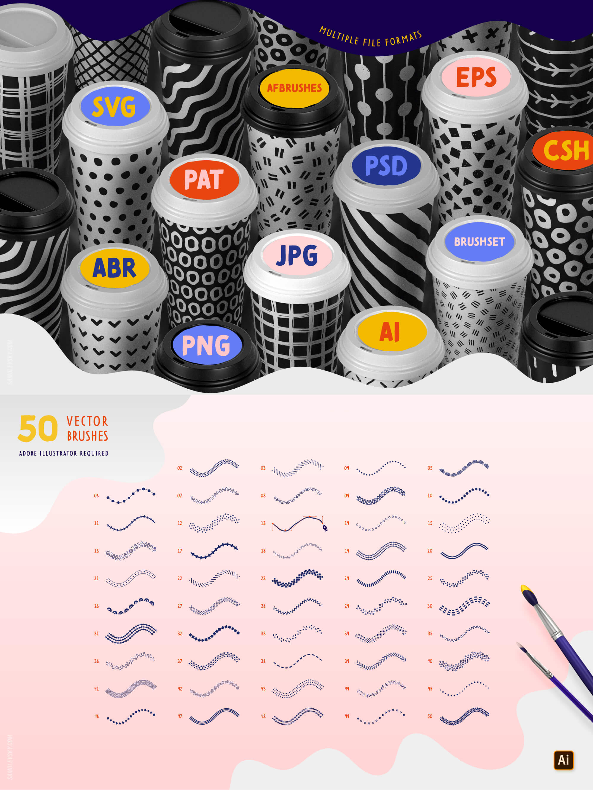 Handmade patterns bundle - 300 seamless patterns, brushes, and shapes presentation image