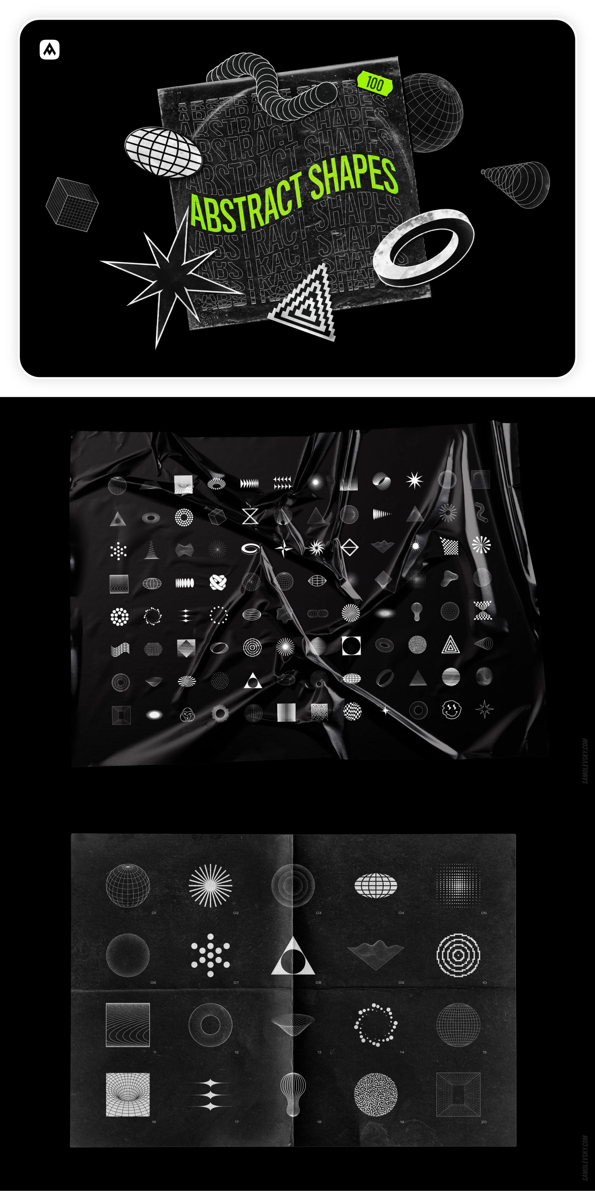 Abstract shapes collection – 100 design elements presentation image