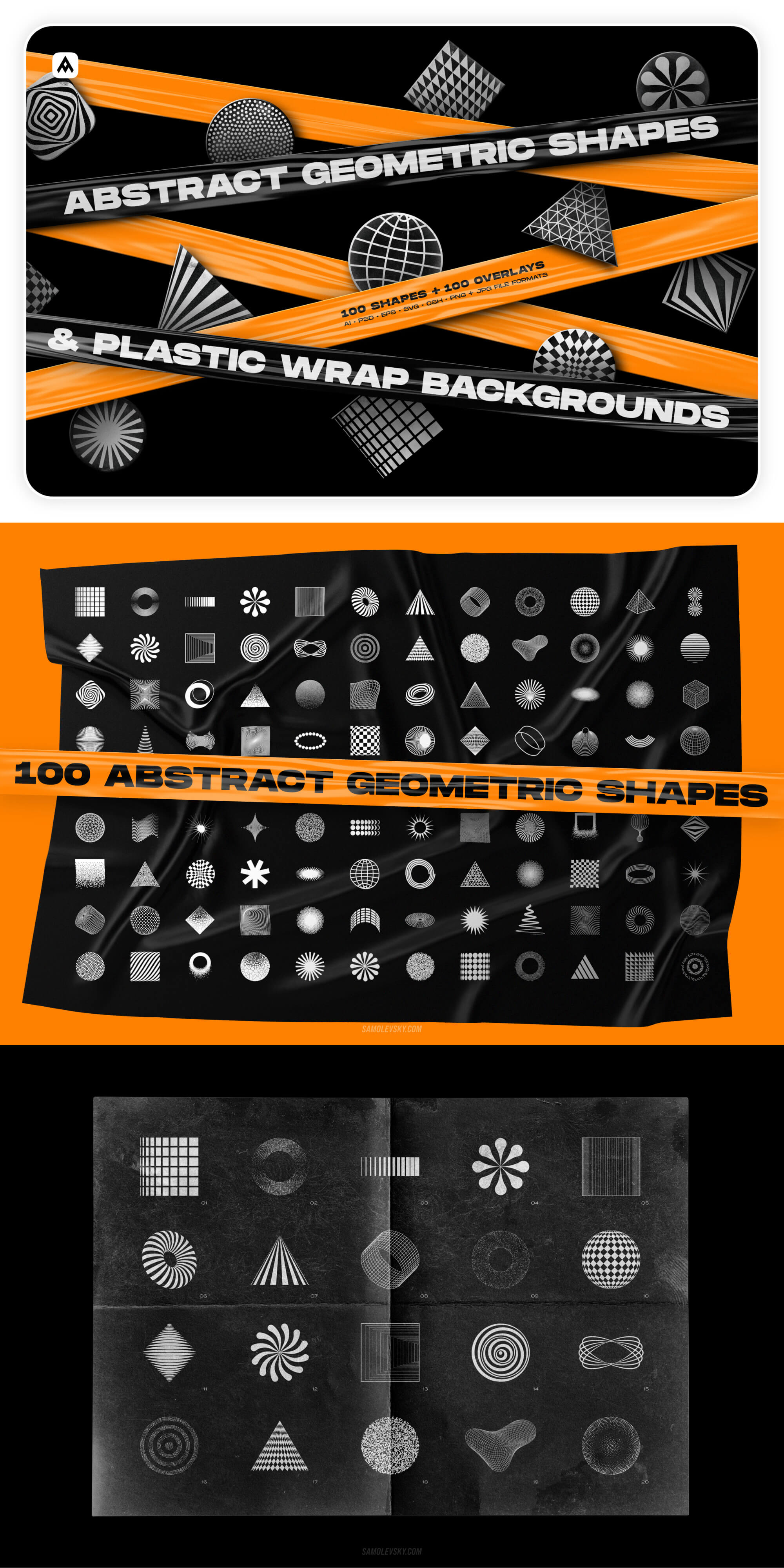 200 Abstract geometric shapes & Plastic wrap backgrounds presentation image