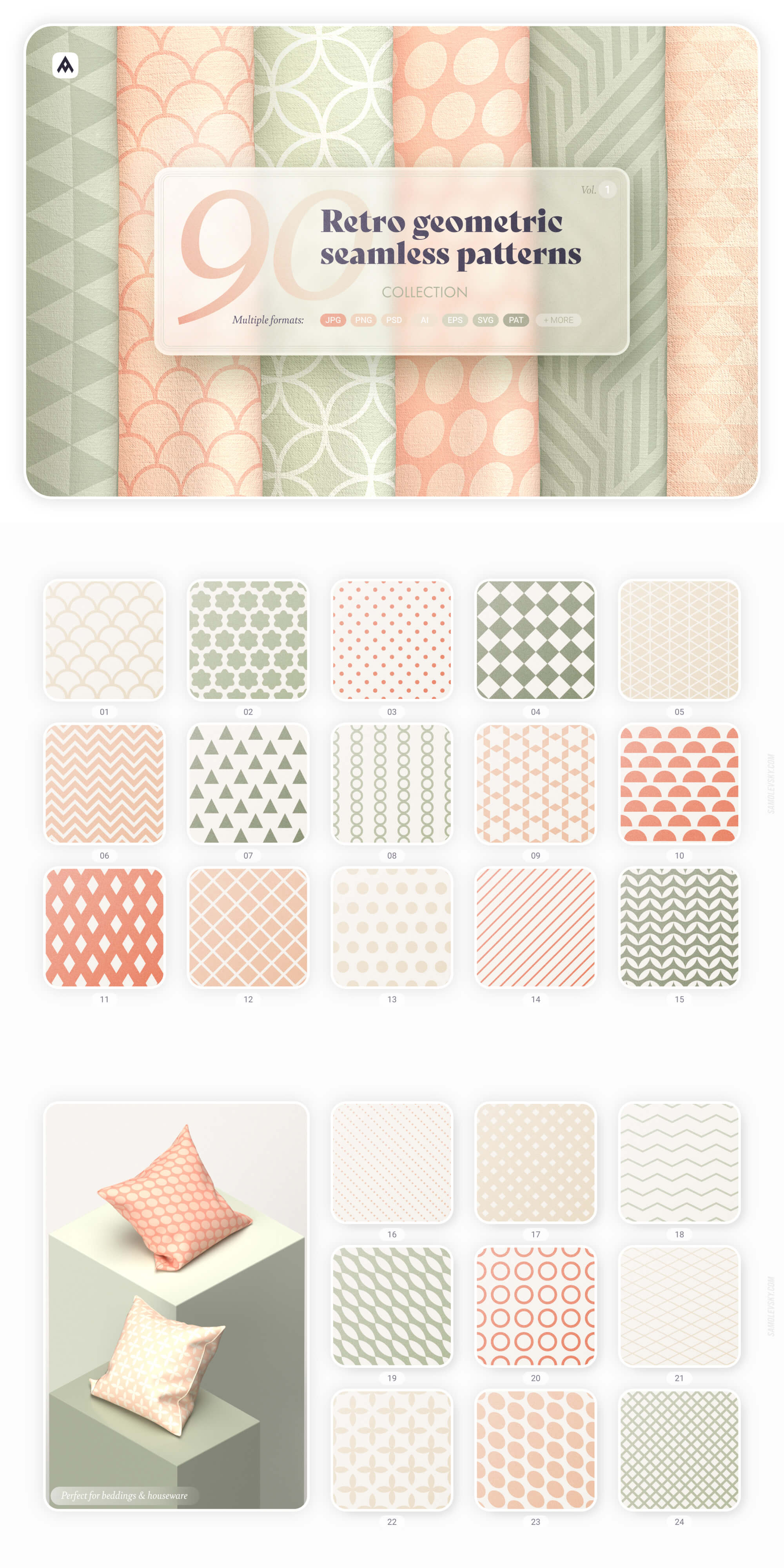 Retro geometric seamless patterns collection presentation image