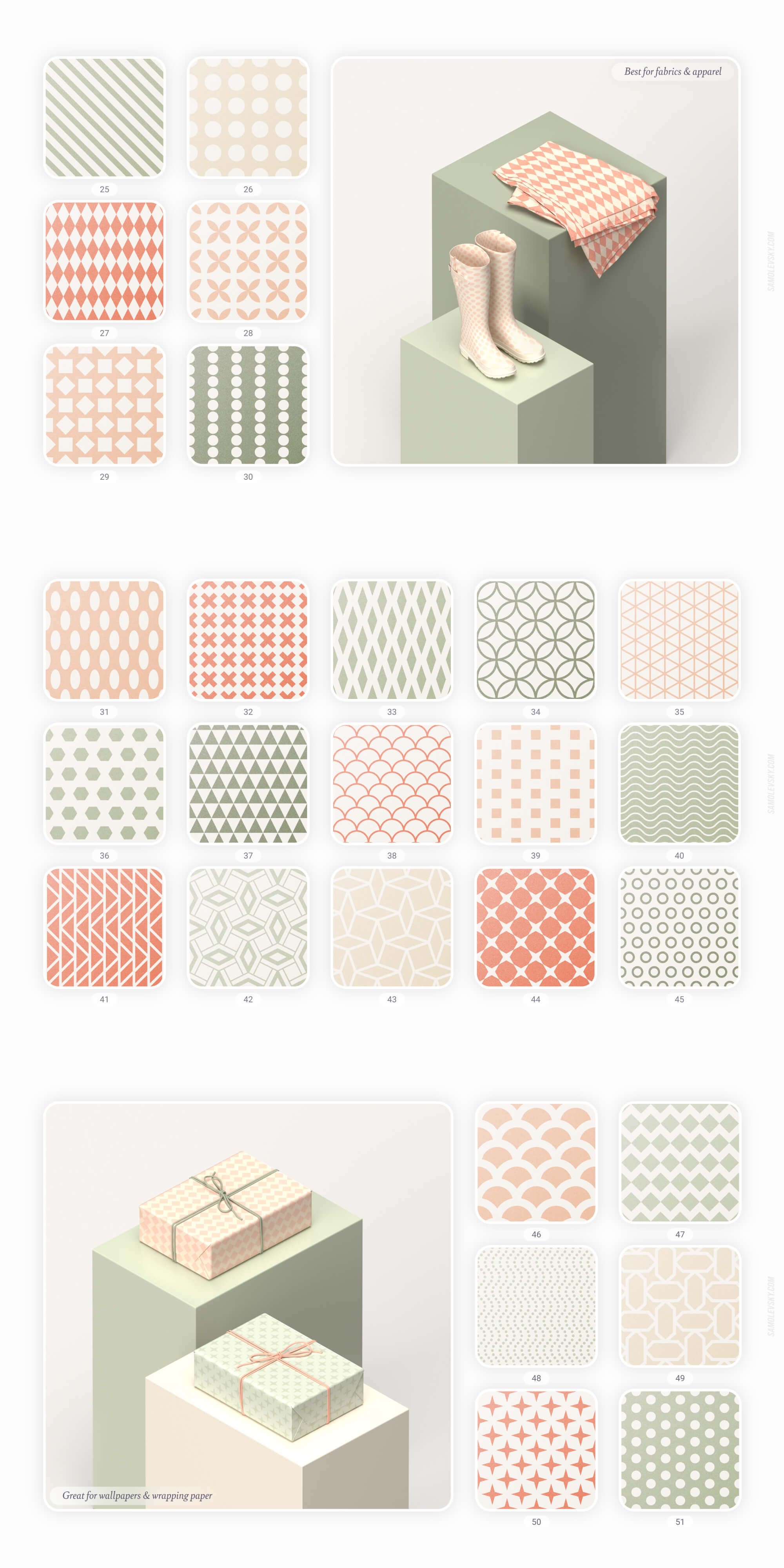 Retro geometric seamless patterns collection presentation image