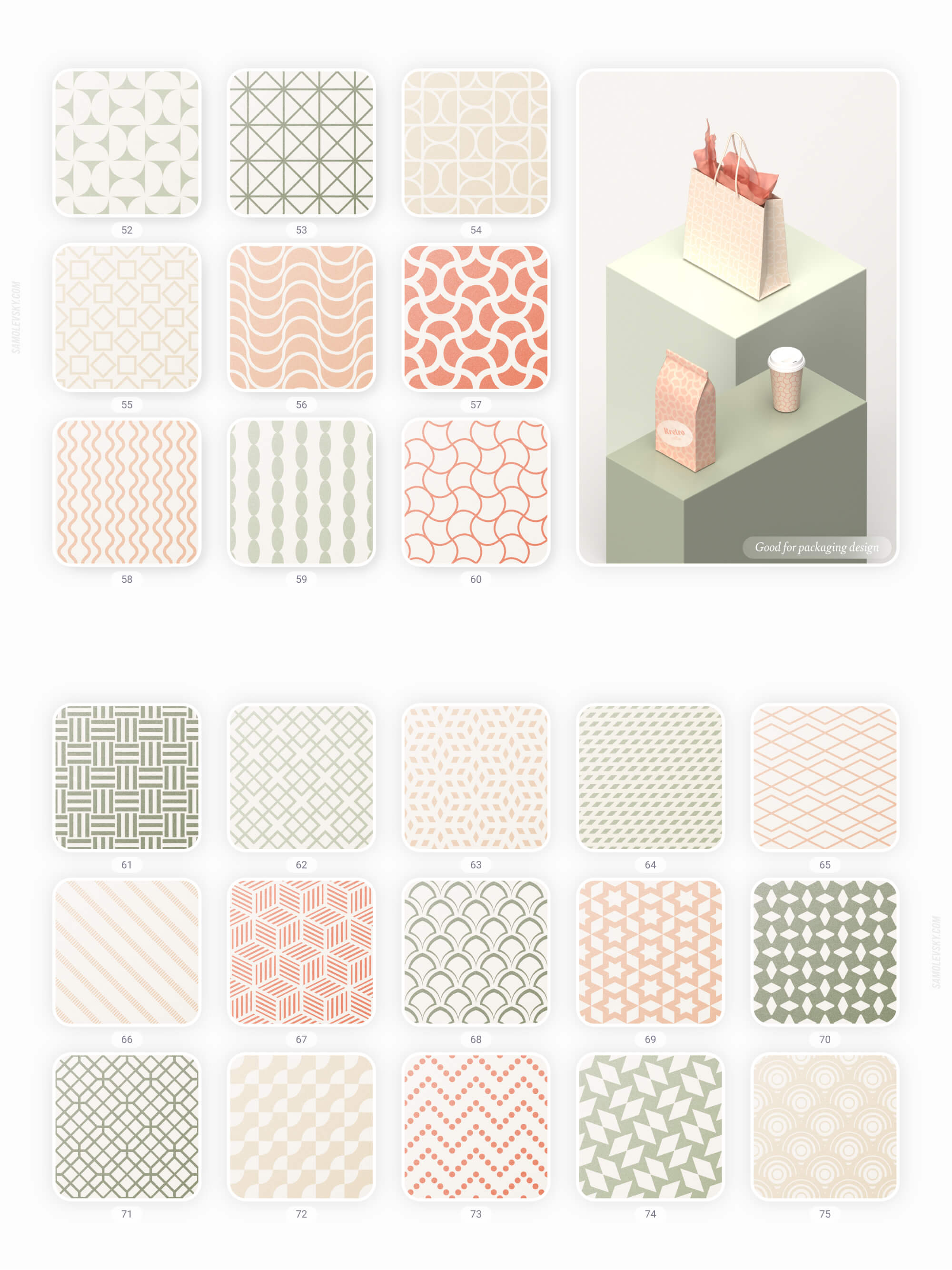 Retro geometric seamless patterns collection presentation image