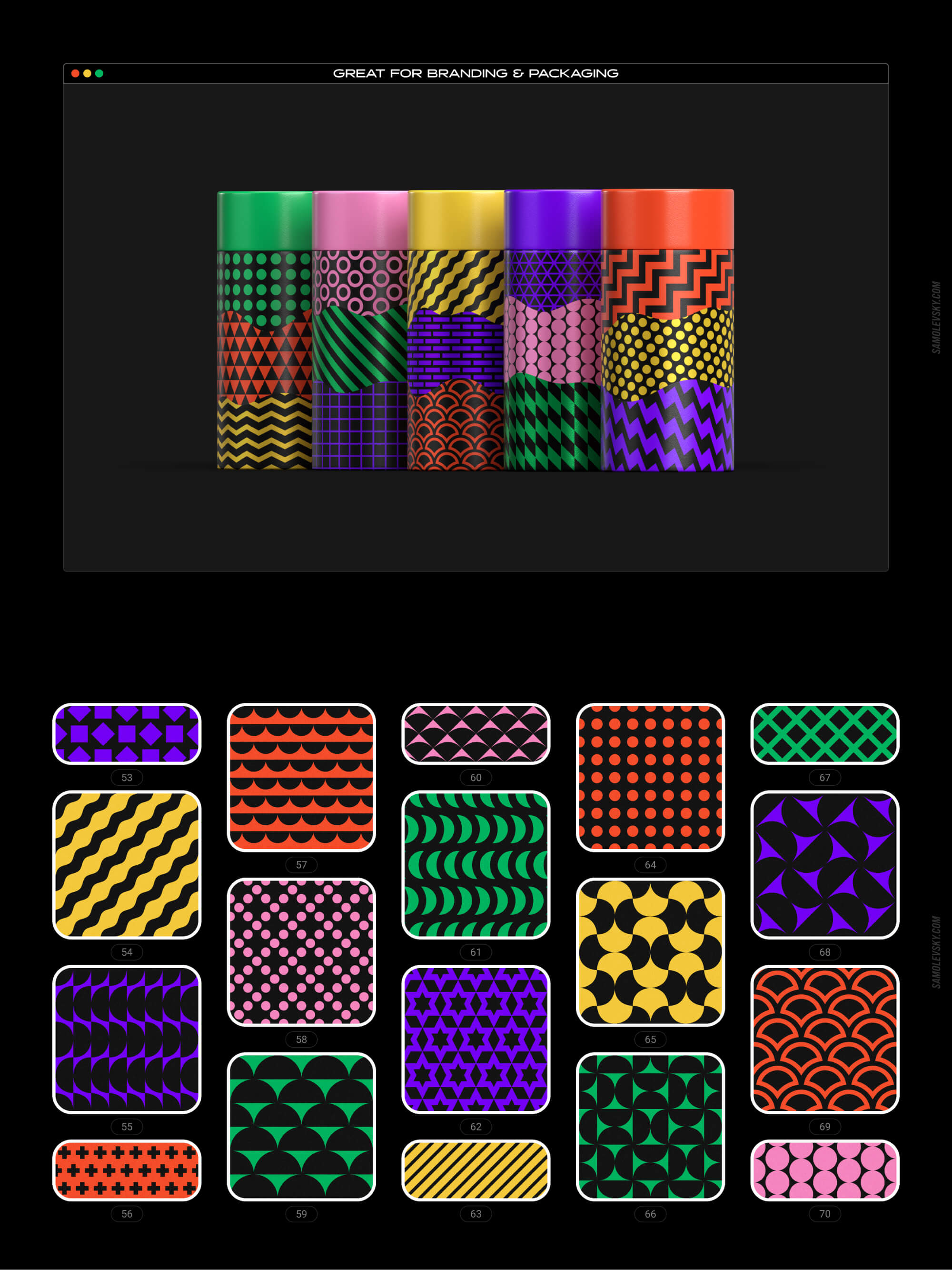 Bold geometric seamless patterns collection presentation image