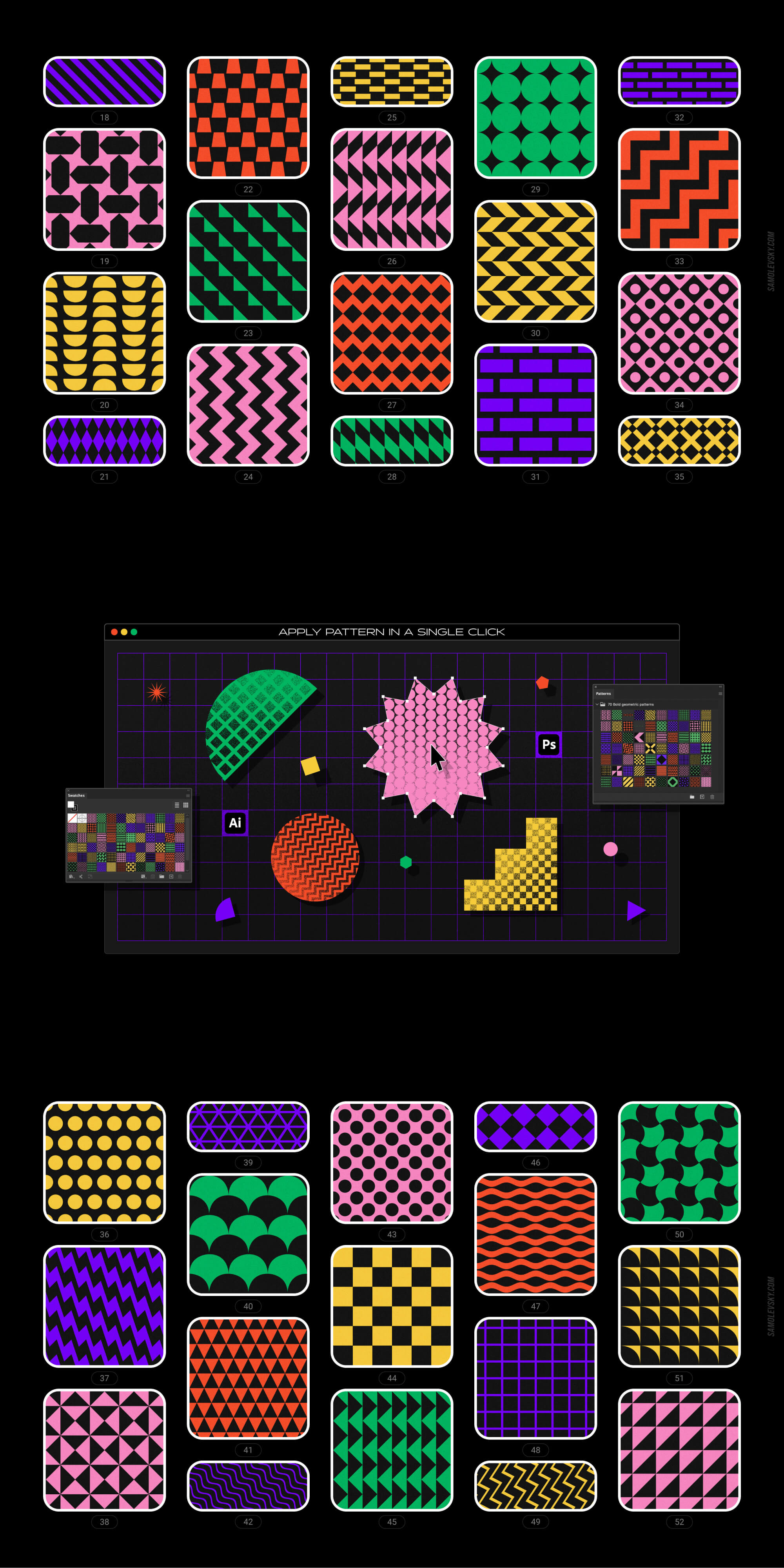 Bold geometric seamless patterns collection presentation image