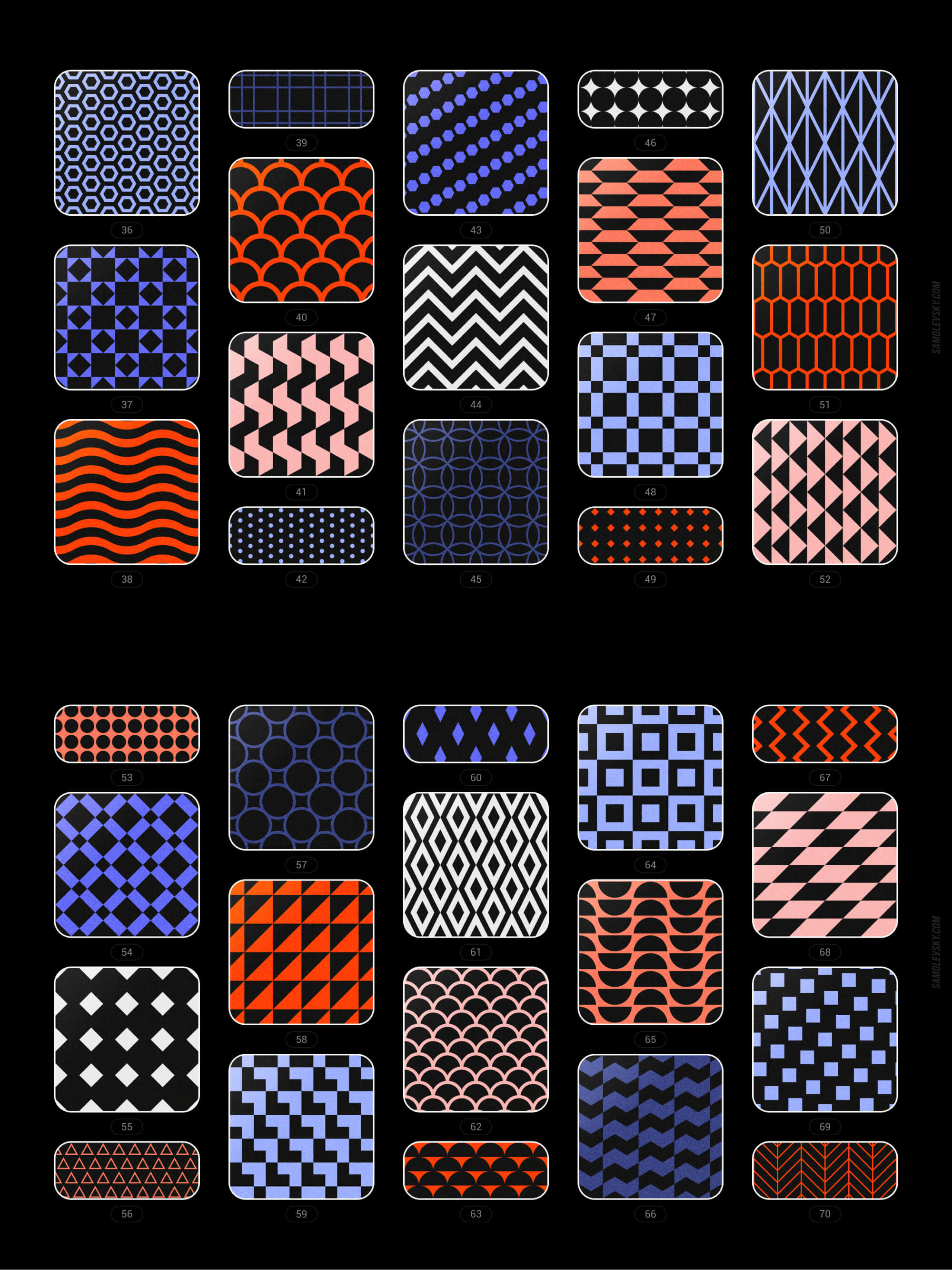 Vibrant geometric seamless patterns collection presentation image
