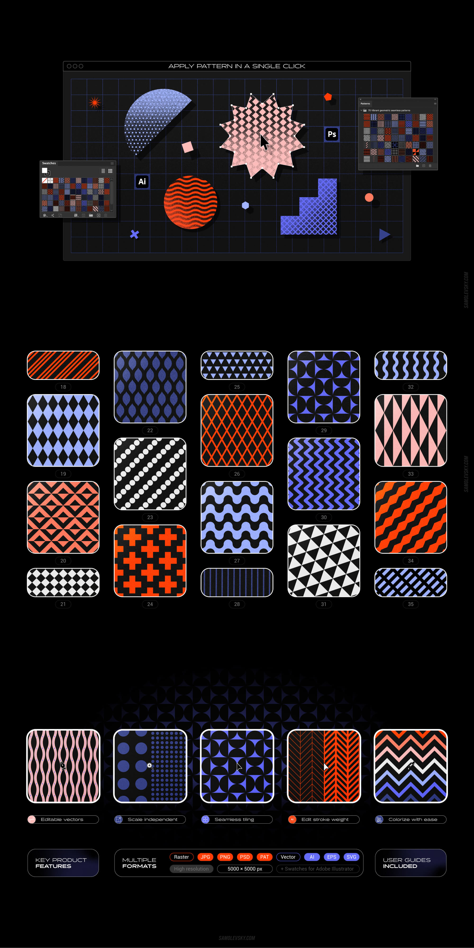 Vibrant geometric seamless patterns collection presentation image