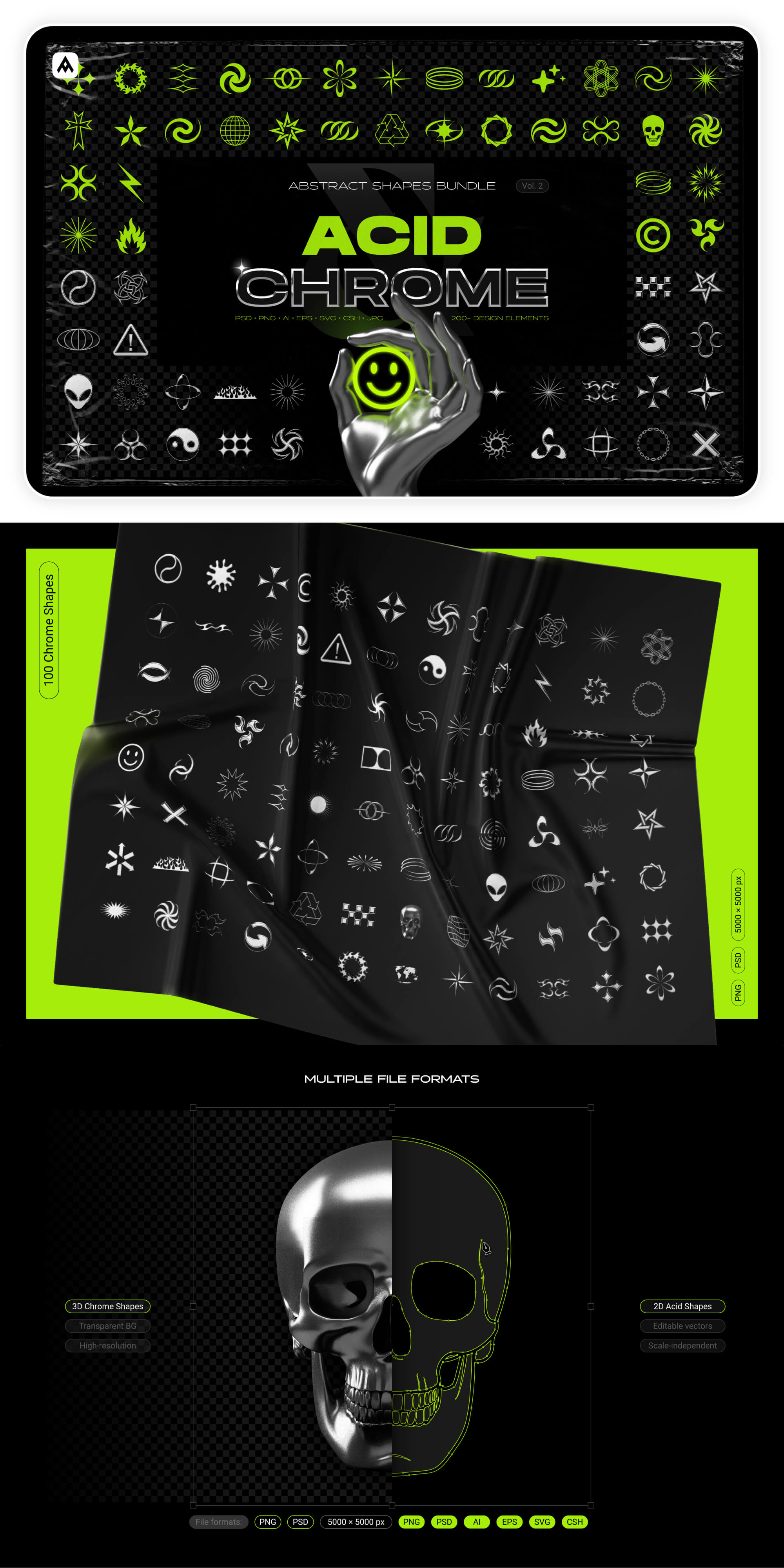 Acid & chrome abstract shapes bundle presentation image