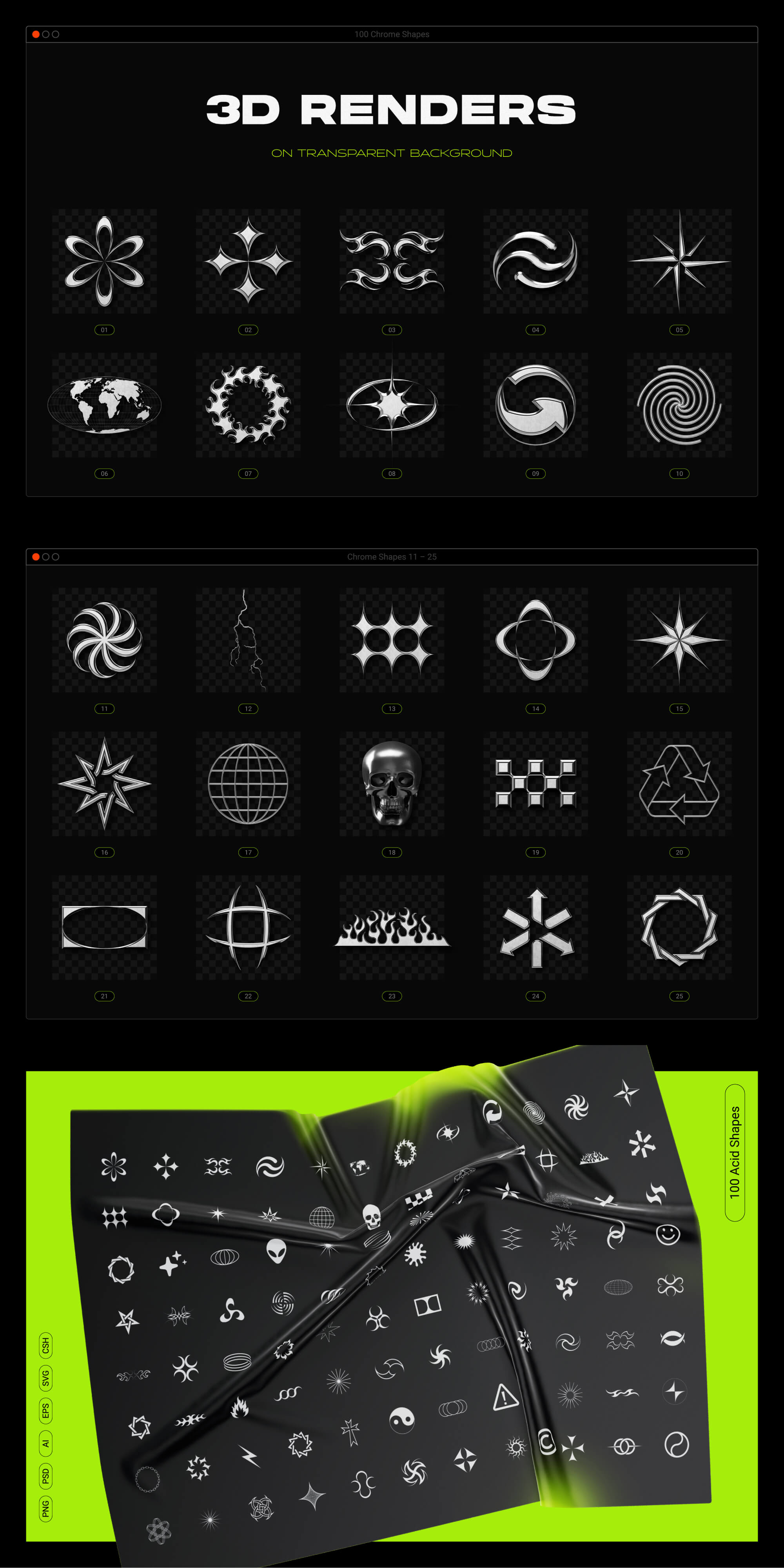 Acid & chrome abstract shapes bundle presentation image