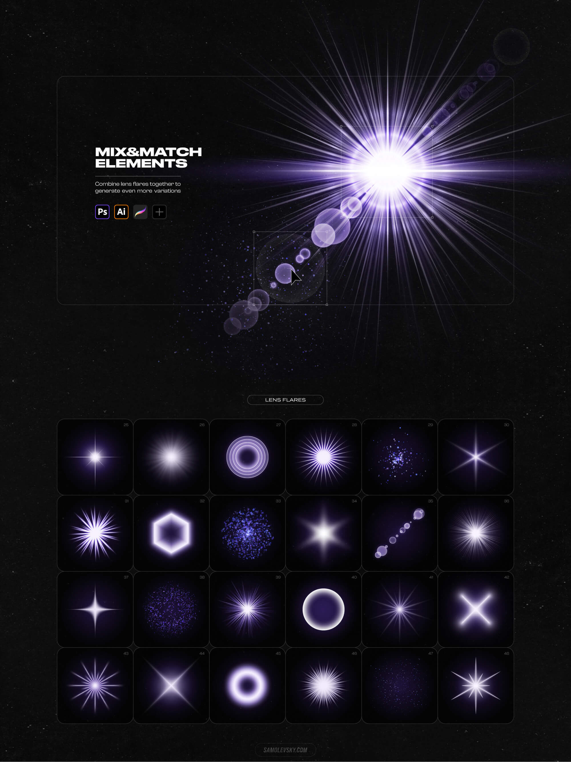 Lightning bolts and lens flares bundle presentation image