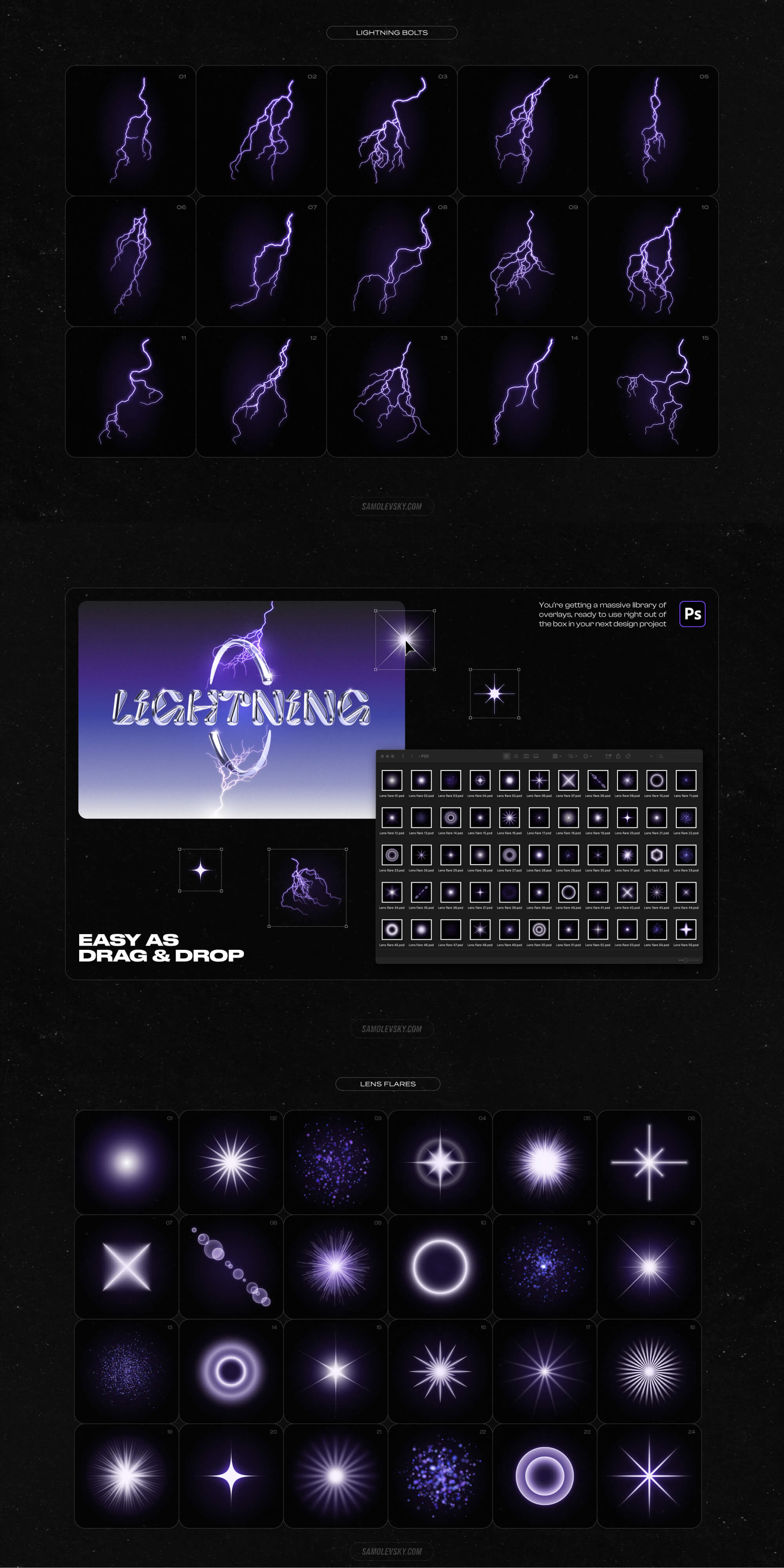 Lightning bolts and lens flares bundle presentation image