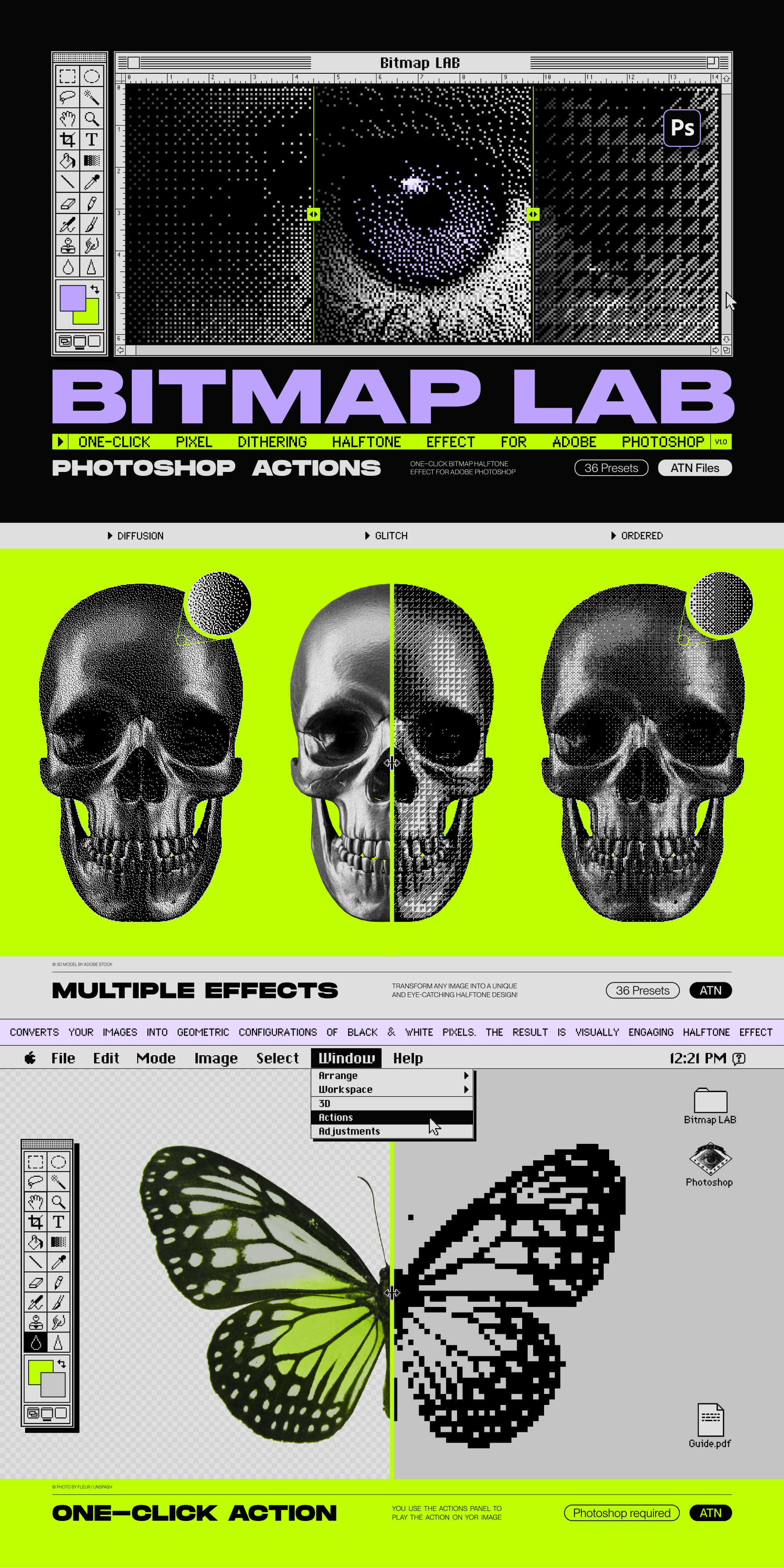 Bitmap LAB – one-click pixel halftone action presentation image