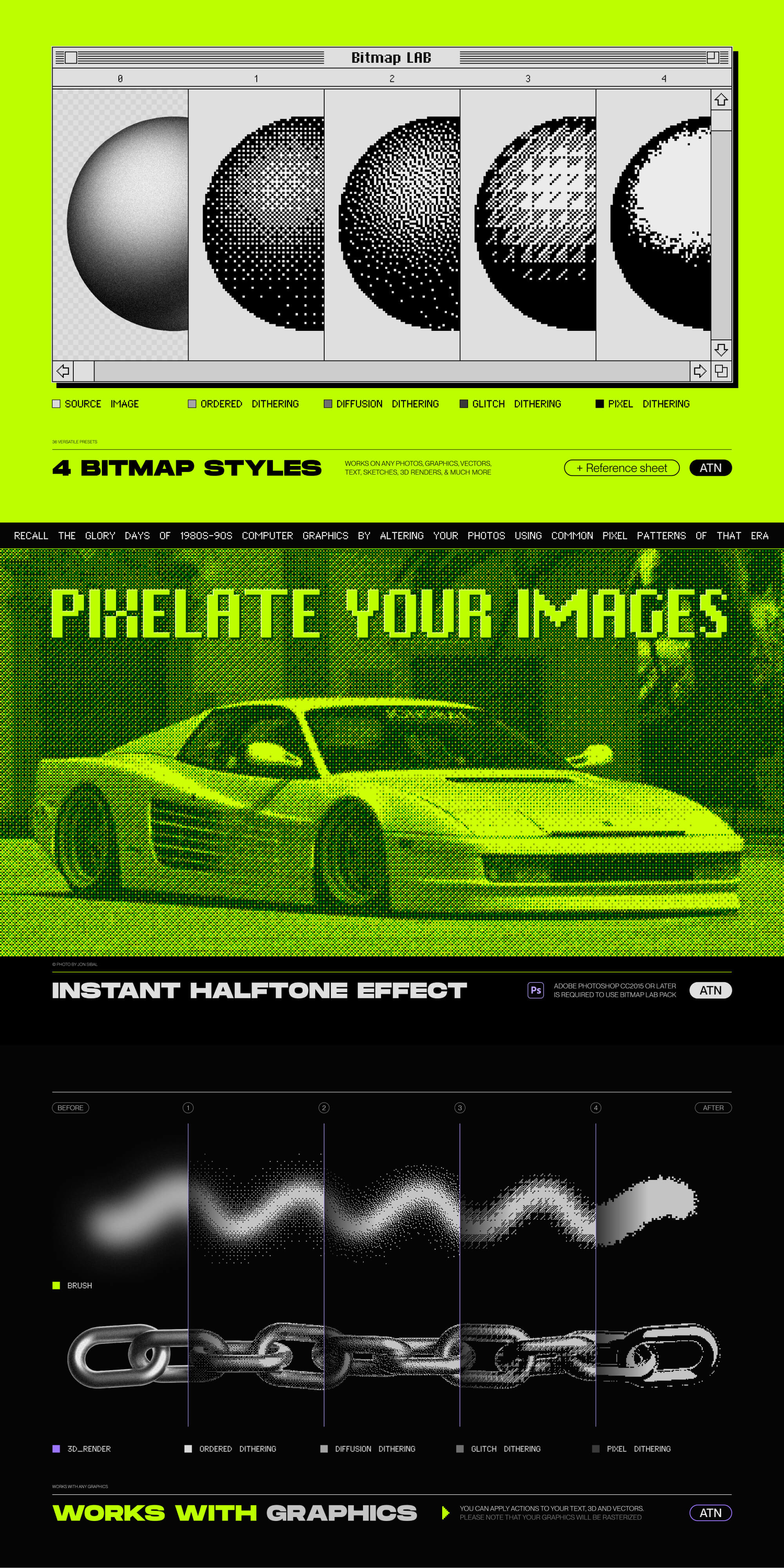 Bitmap LAB – one-click pixel halftone action presentation image