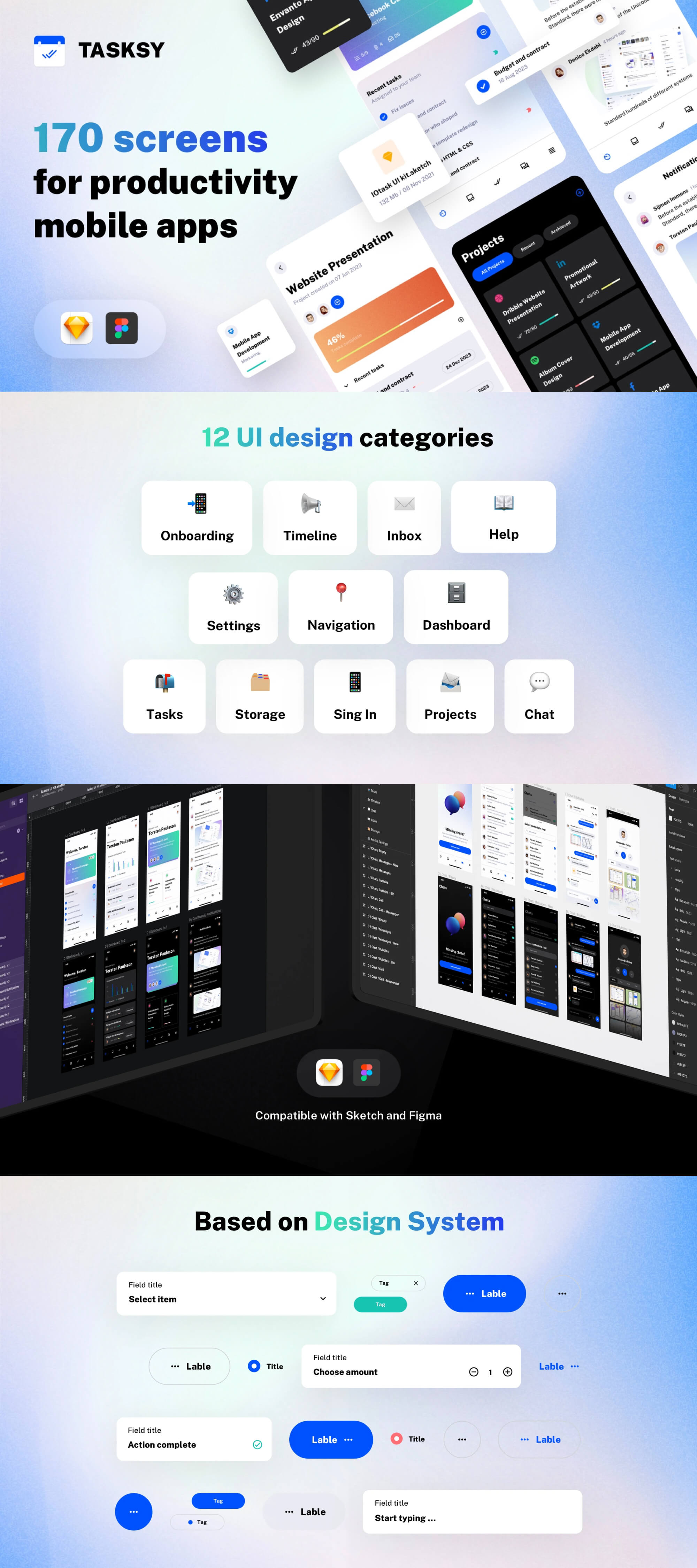 Tasksy - UI kit for Productivity Mobile Apps presentation image