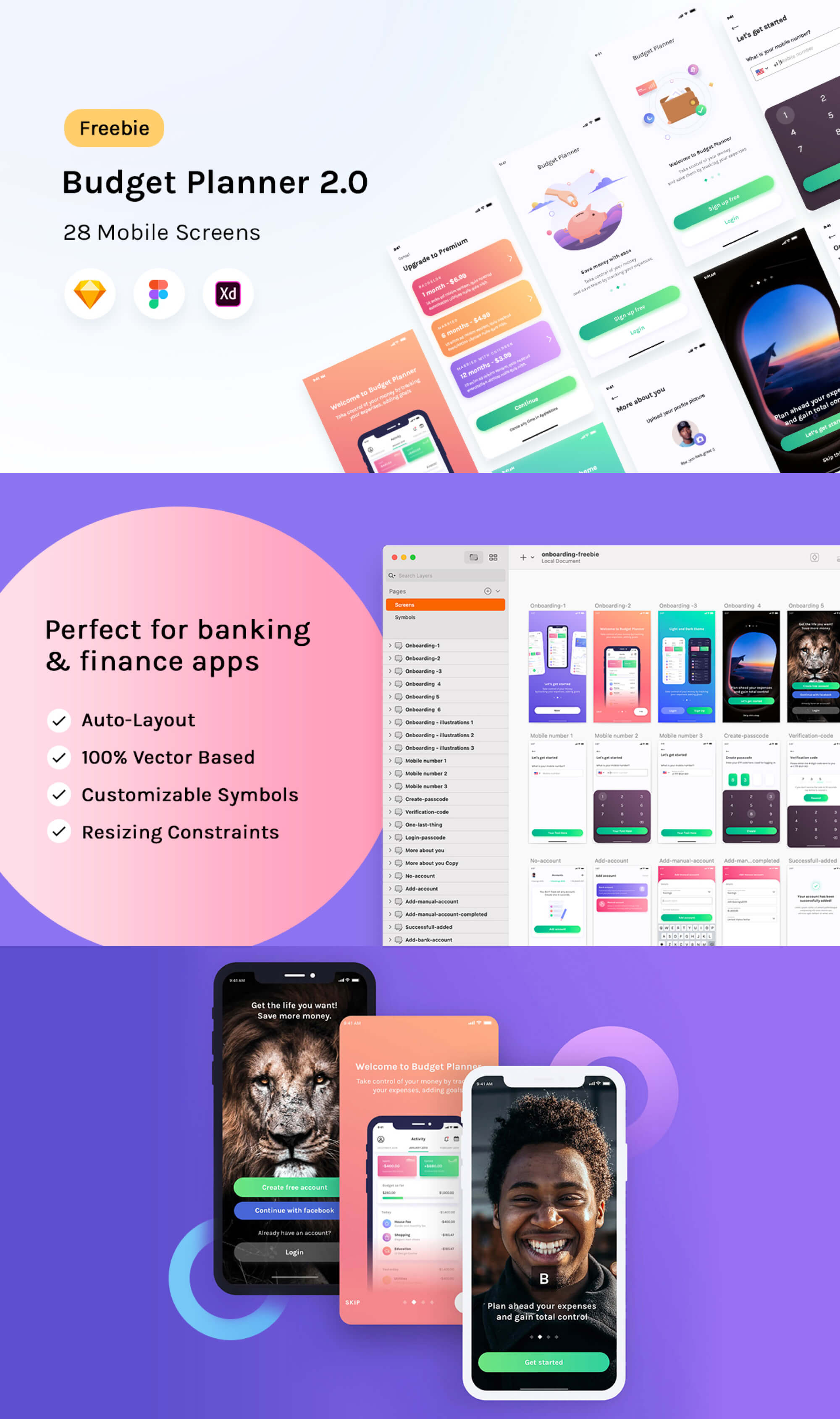 Budget Planner - Free Onboarding Mobile UI Kit presentation image