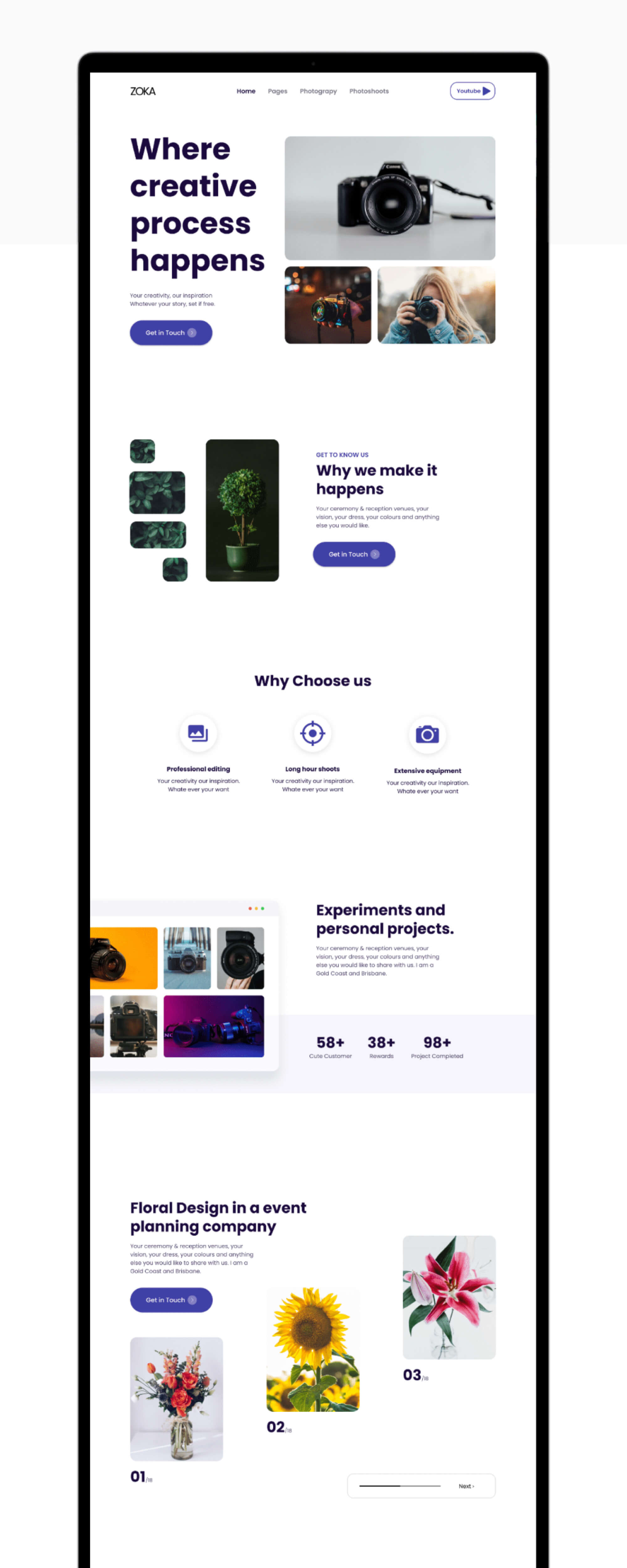 Photography Website Landing Page UI Simple presentation image