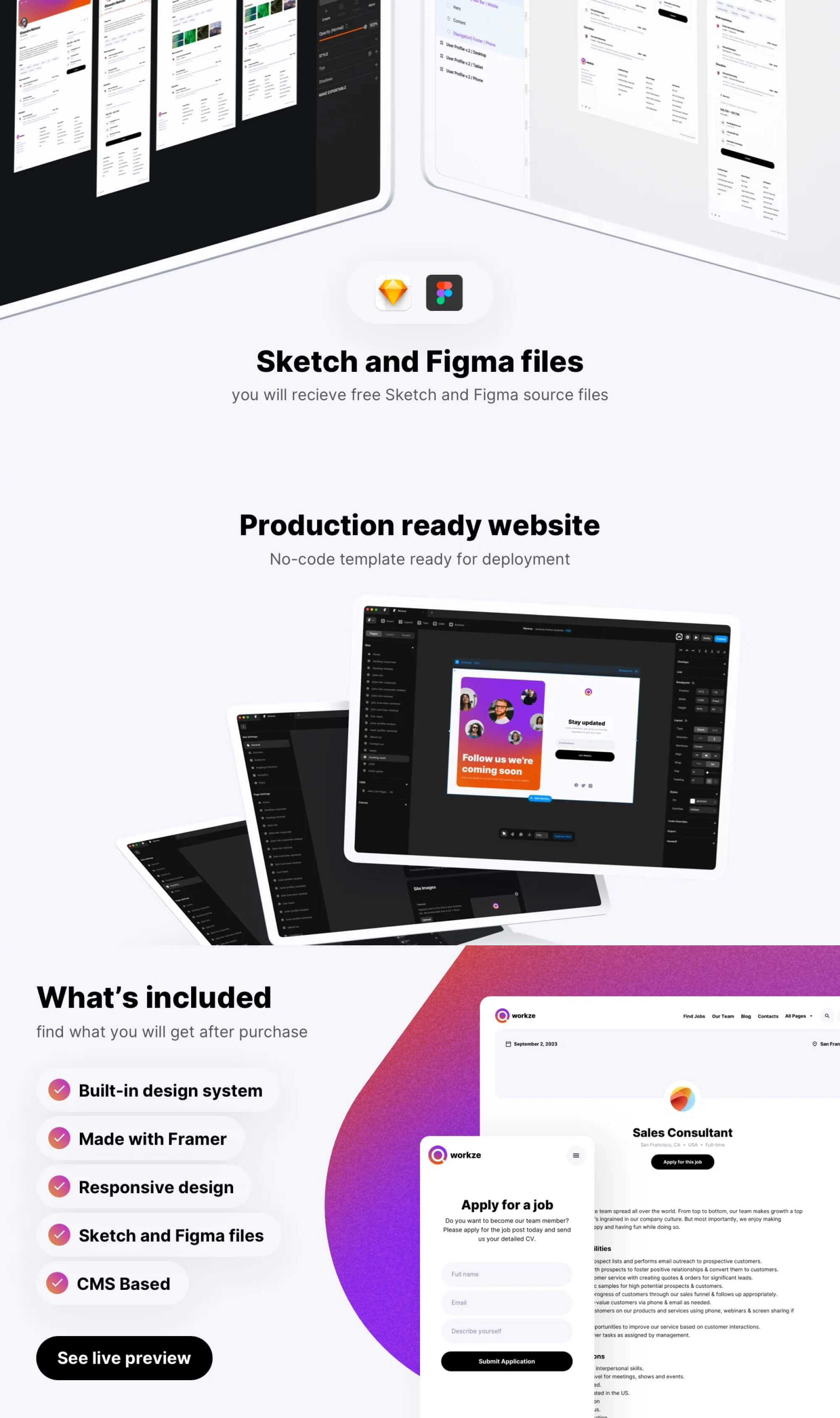 Workze no-code job board template for Framer presentation image