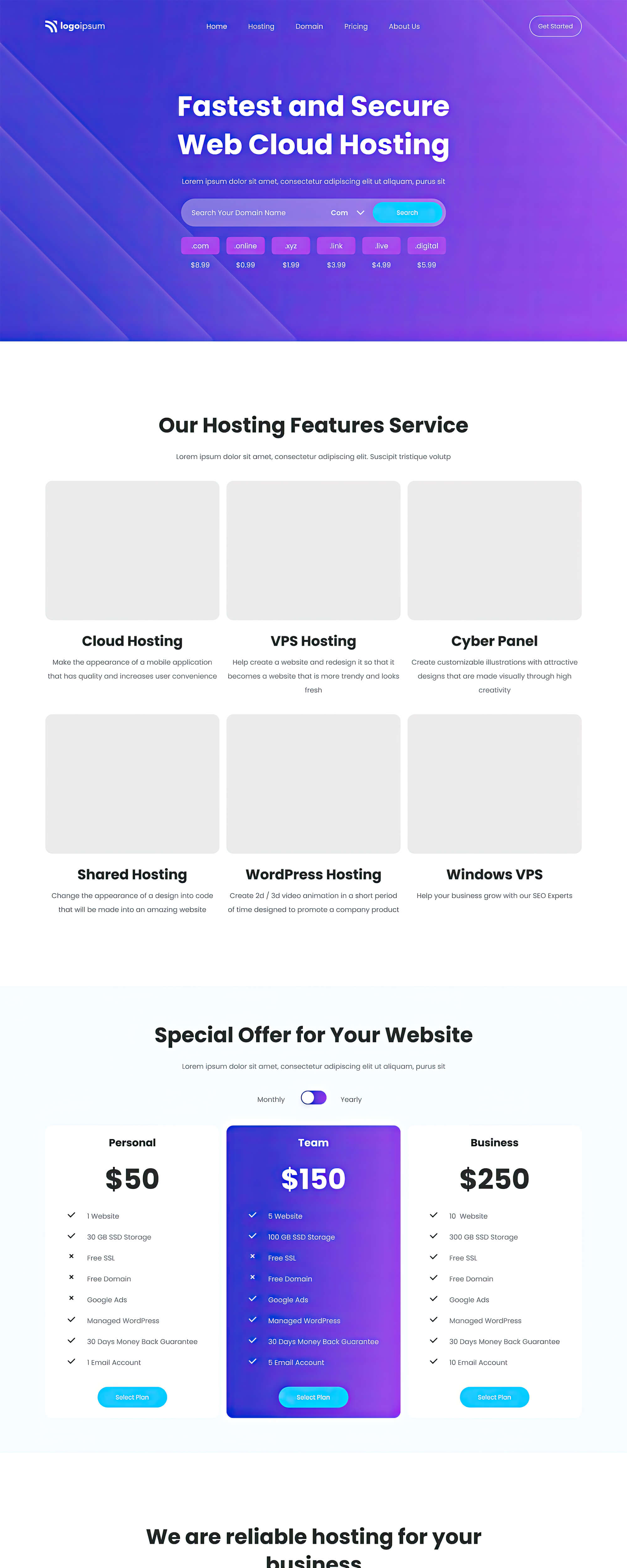Hosting Website UI Kit presentation image