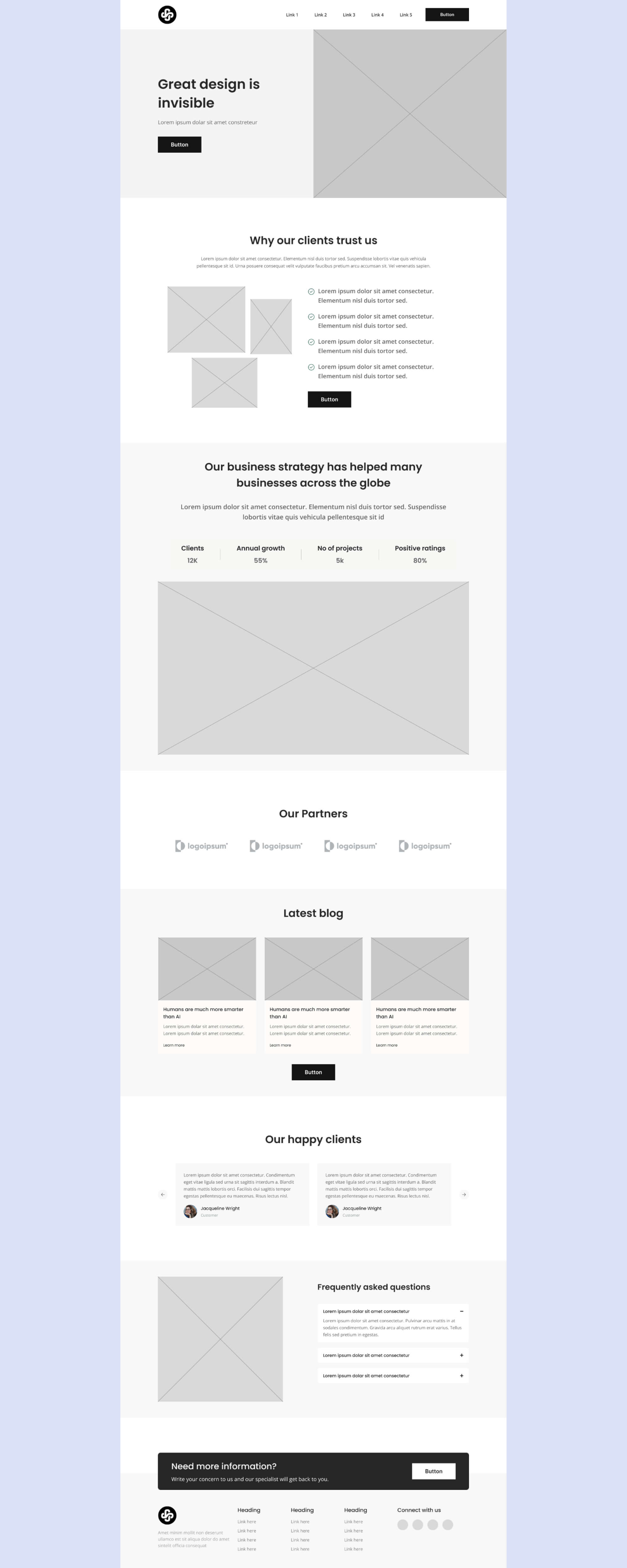 Landing Page Wireframe Design Template - UI/UX Design Wireframe Template presentation image