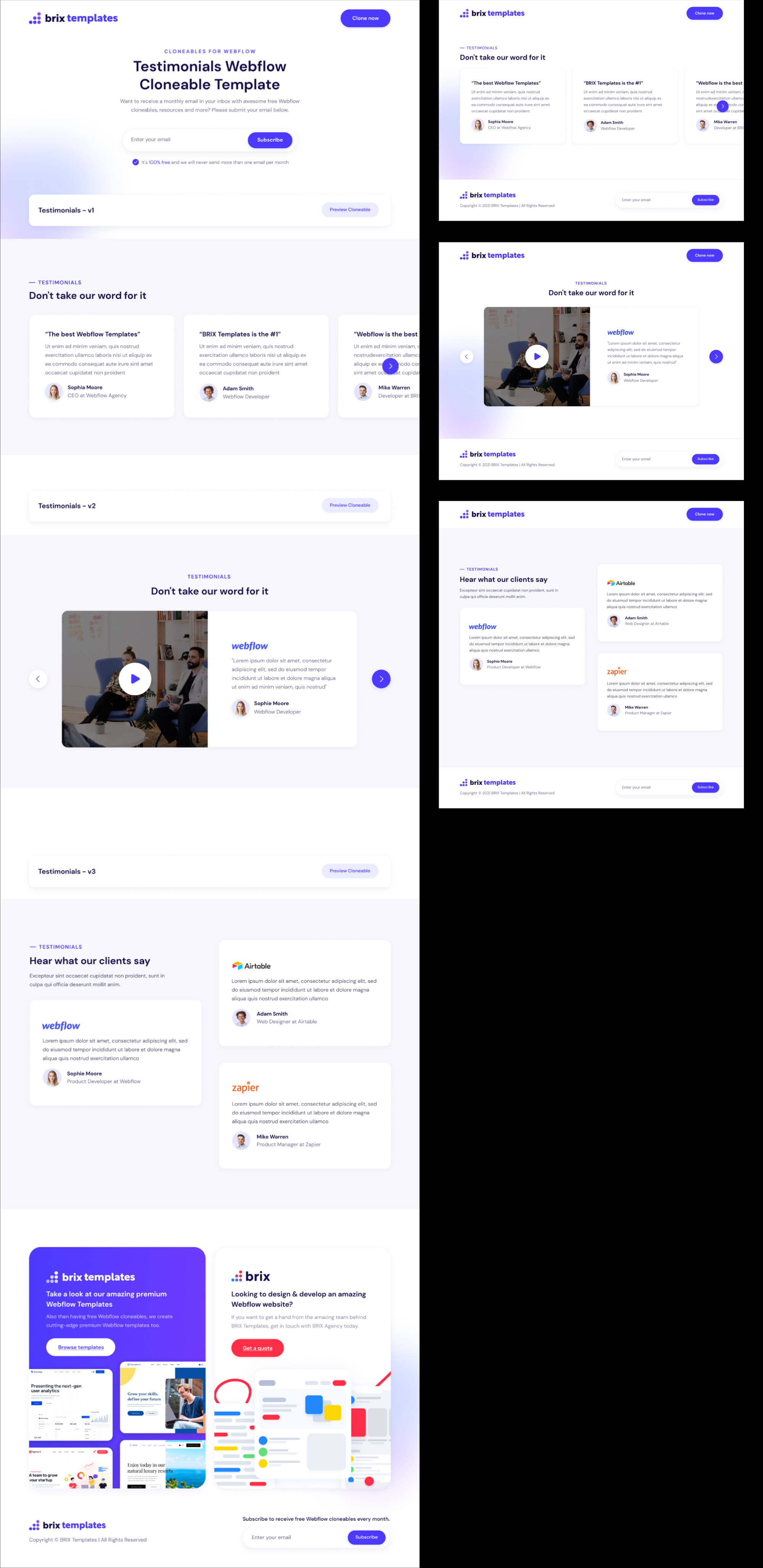 3 Website Testimonial Cards | BRIX Templates presentation image