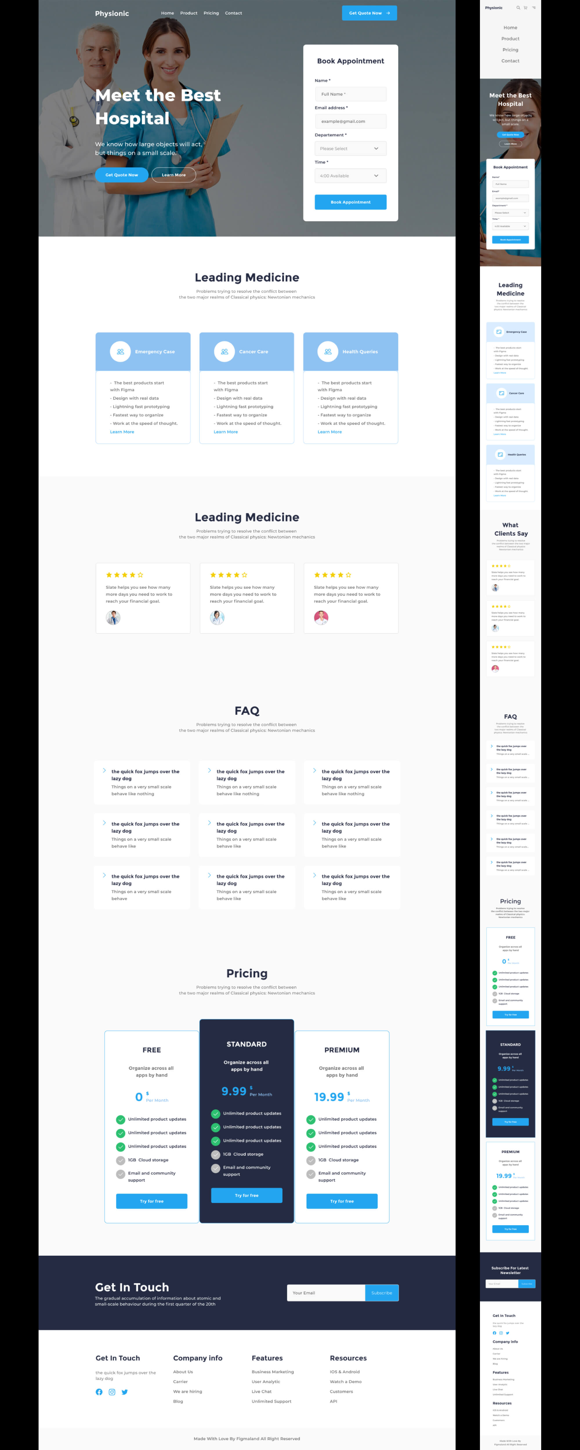 Physionic - Doctor Appointment Website Template (HTML + FIGMA) presentation image