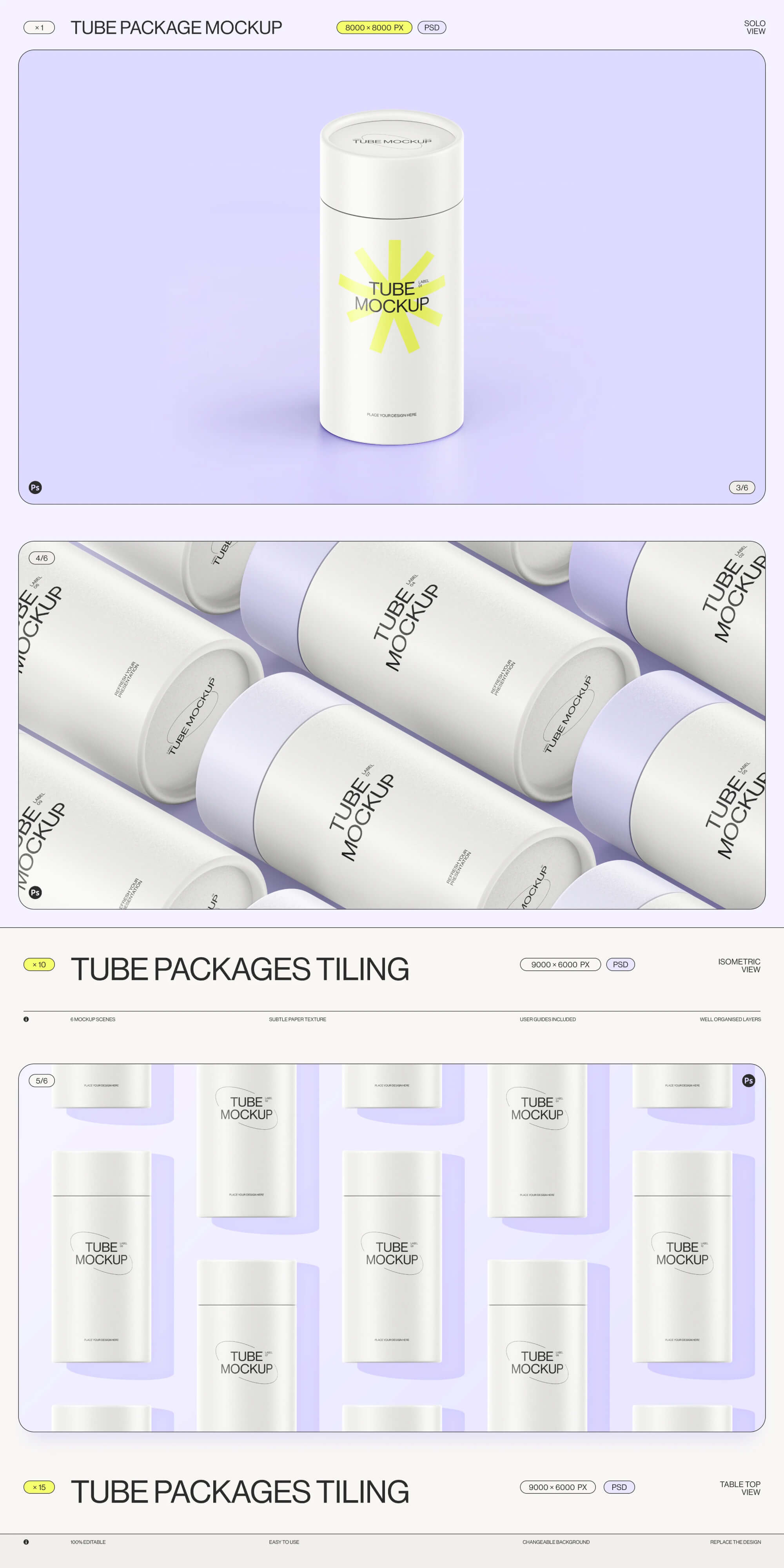 Paper tube package mockup Set 1 presentation image