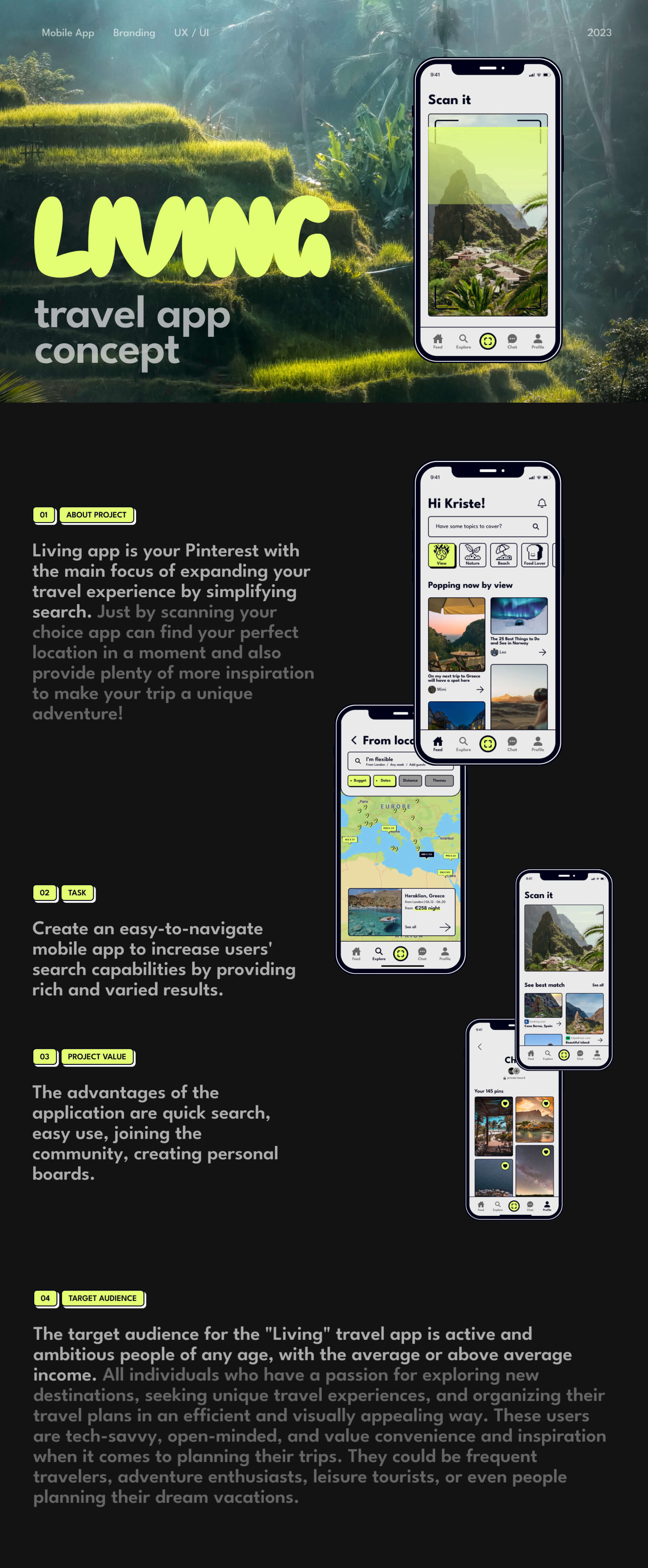 Living - Free Travel App UI Kit + Wireframes (Demo) presentation image