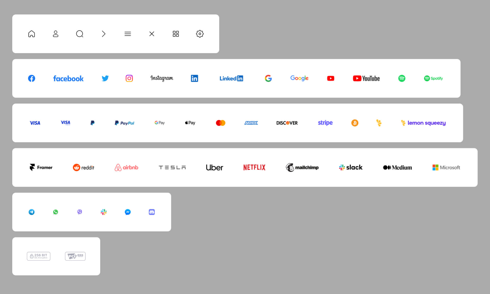 Icons & Logos - Starter Kit (UI, Social, Payments, Brands, Chat, Security) presentation image