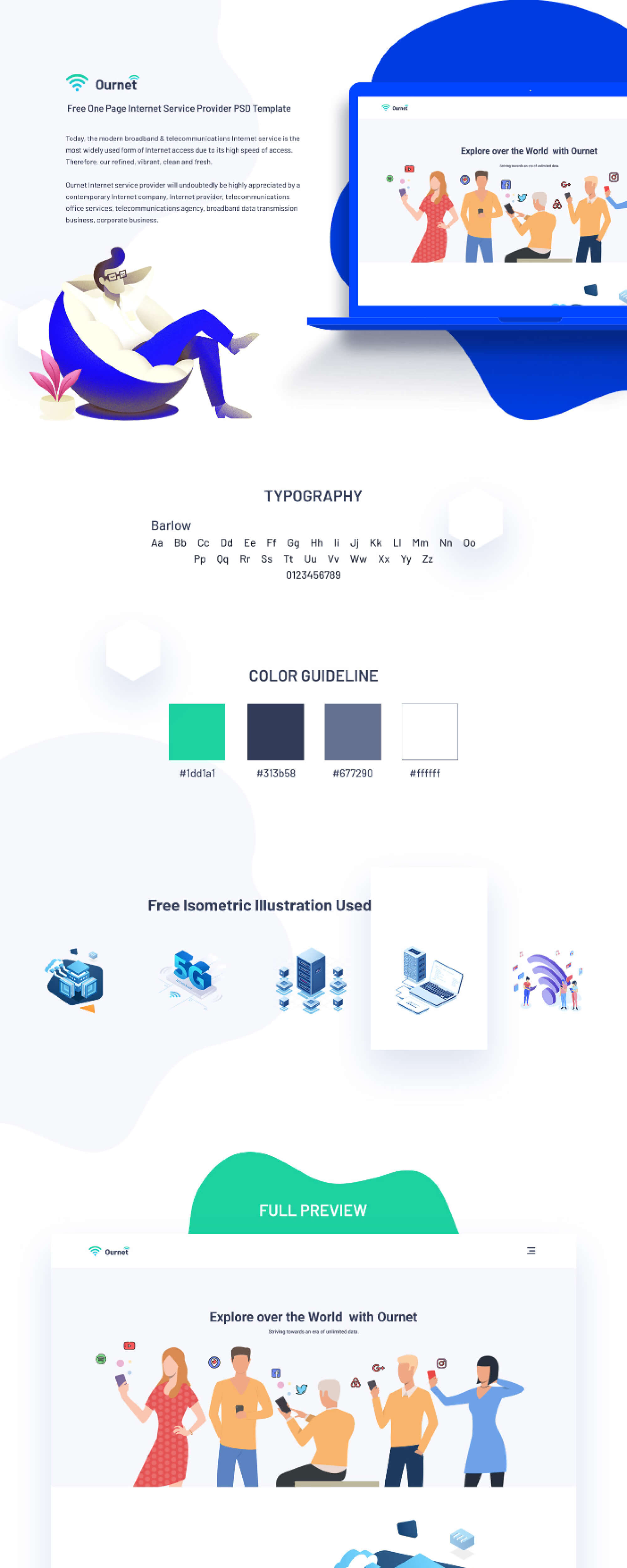 Ournet - Free One Page Internet Service Provider PSD presentation image