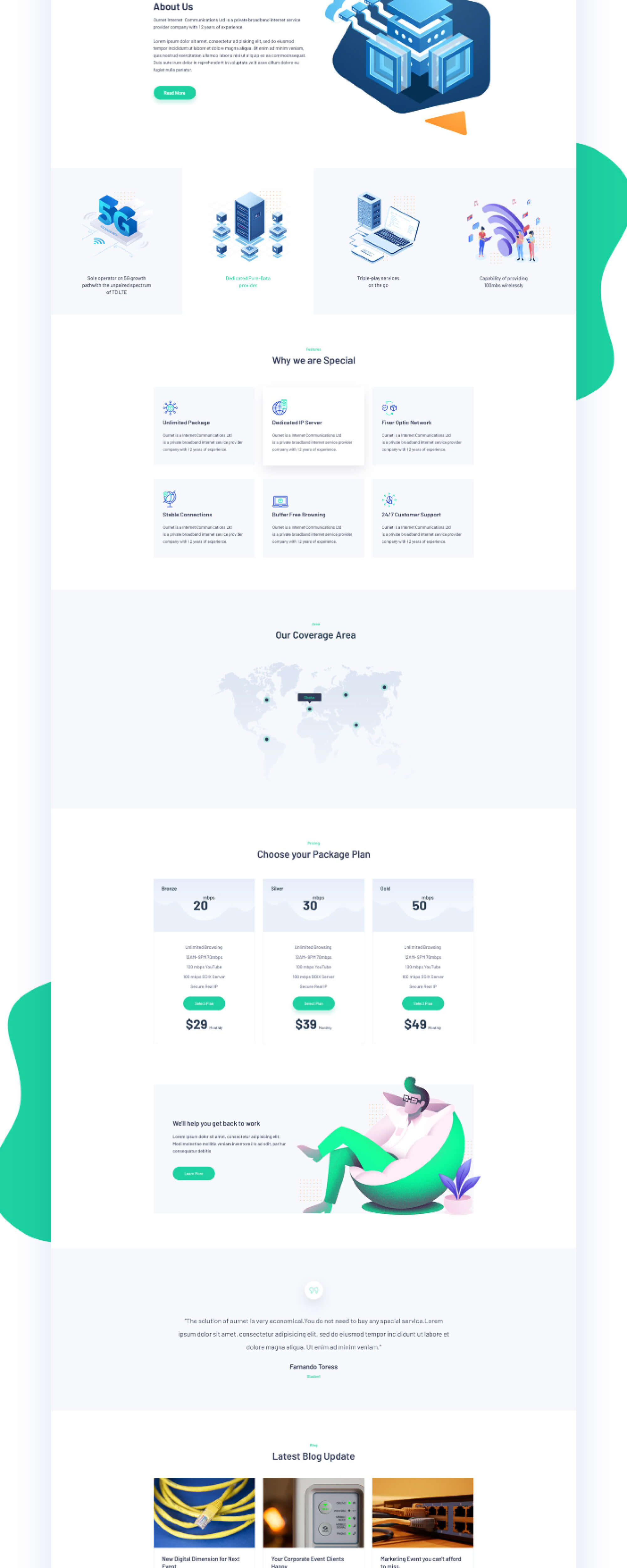 Ournet - Free One Page Internet Service Provider PSD presentation image