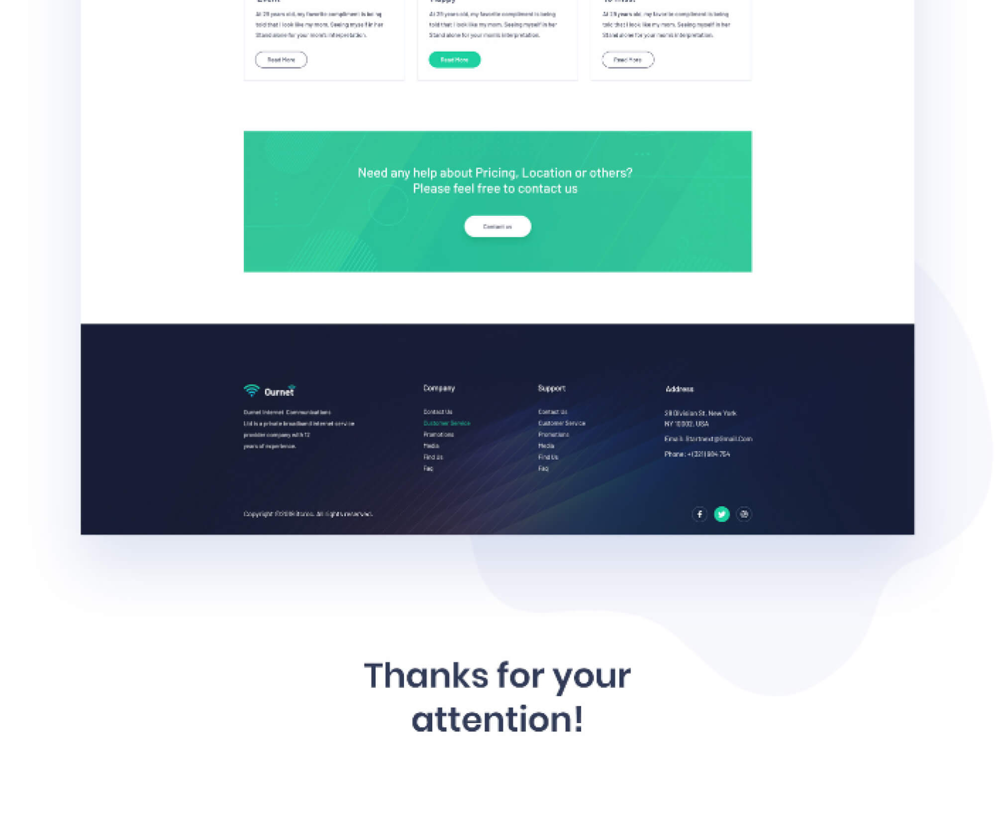 Ournet - Free One Page Internet Service Provider PSD presentation image