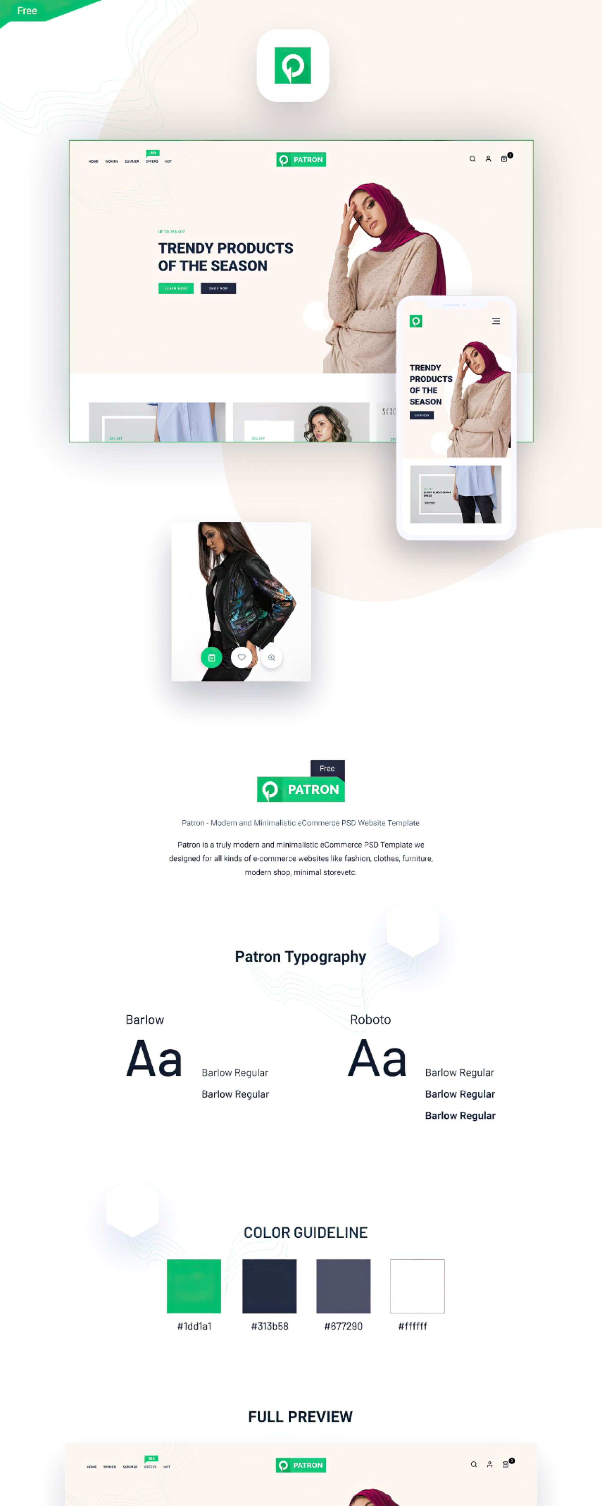 Patron – Free Modern And Minimalistic E-Commerce PSD presentation image