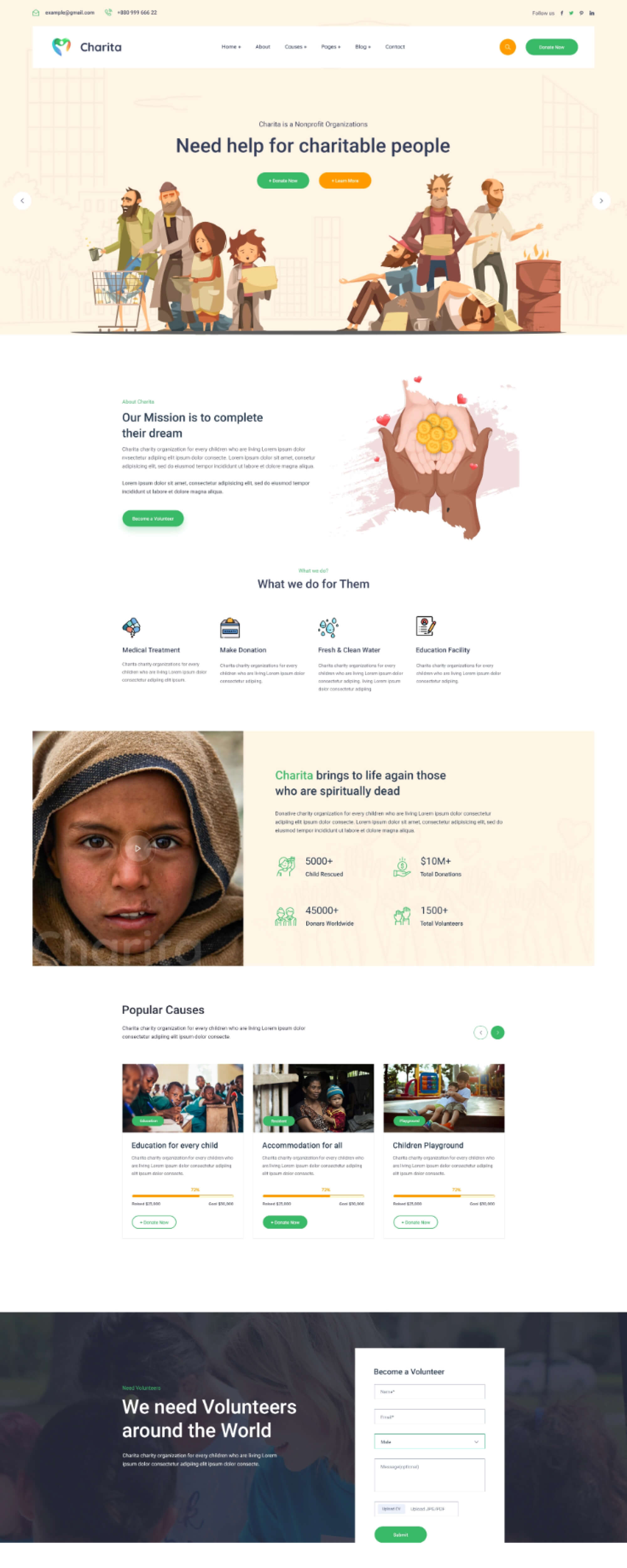 Charita - Free Single Page Charity Homepage Design UI Kit presentation image