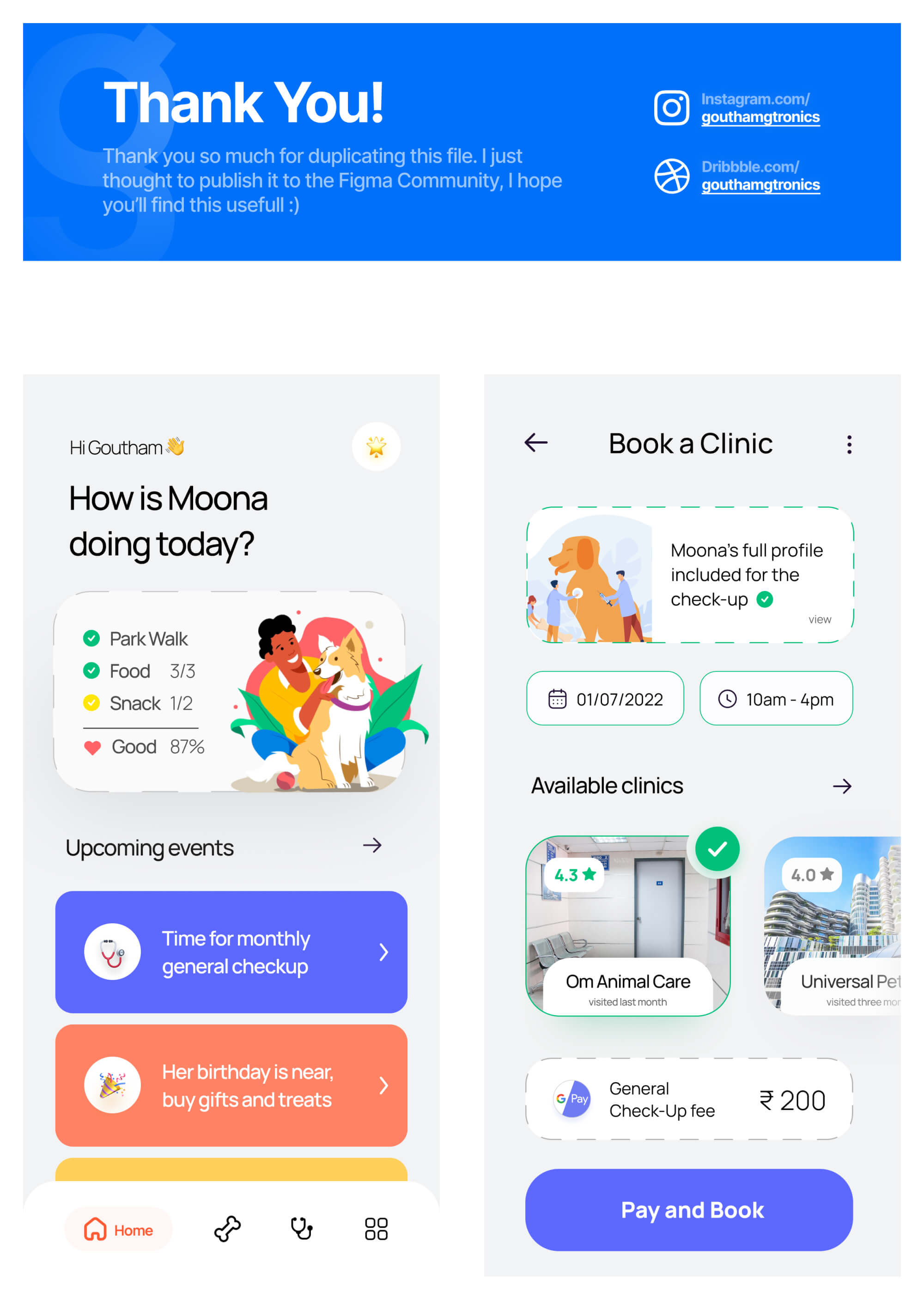 Pets Care App Shot (2 screens) presentation image