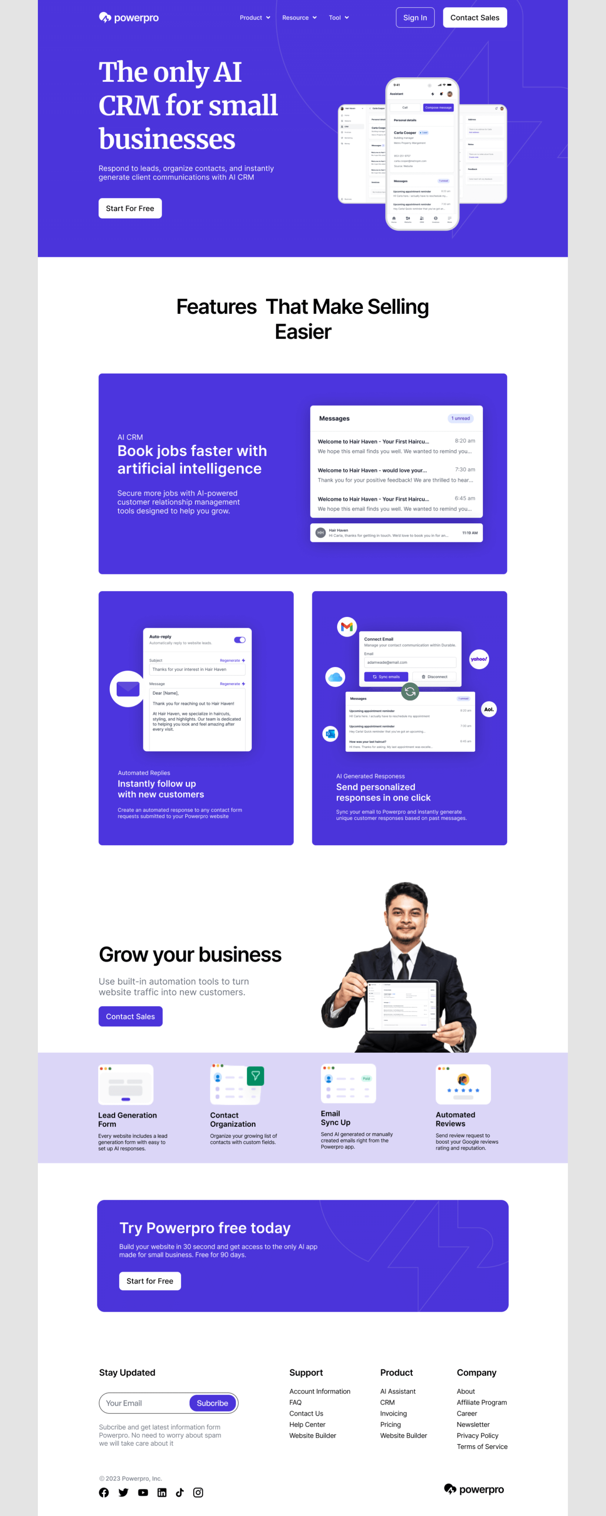 Powerpro CRM - Landing Page presentation image