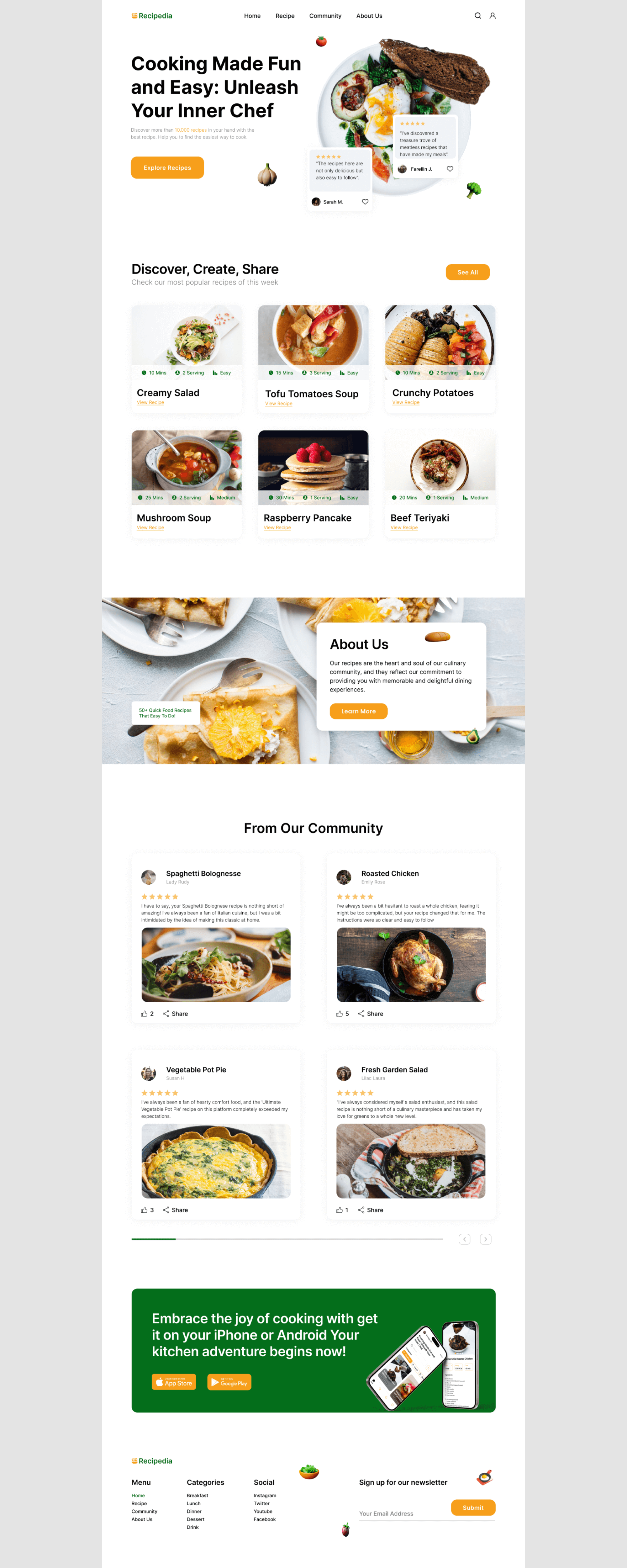 Recipedia - Landing Page presentation image