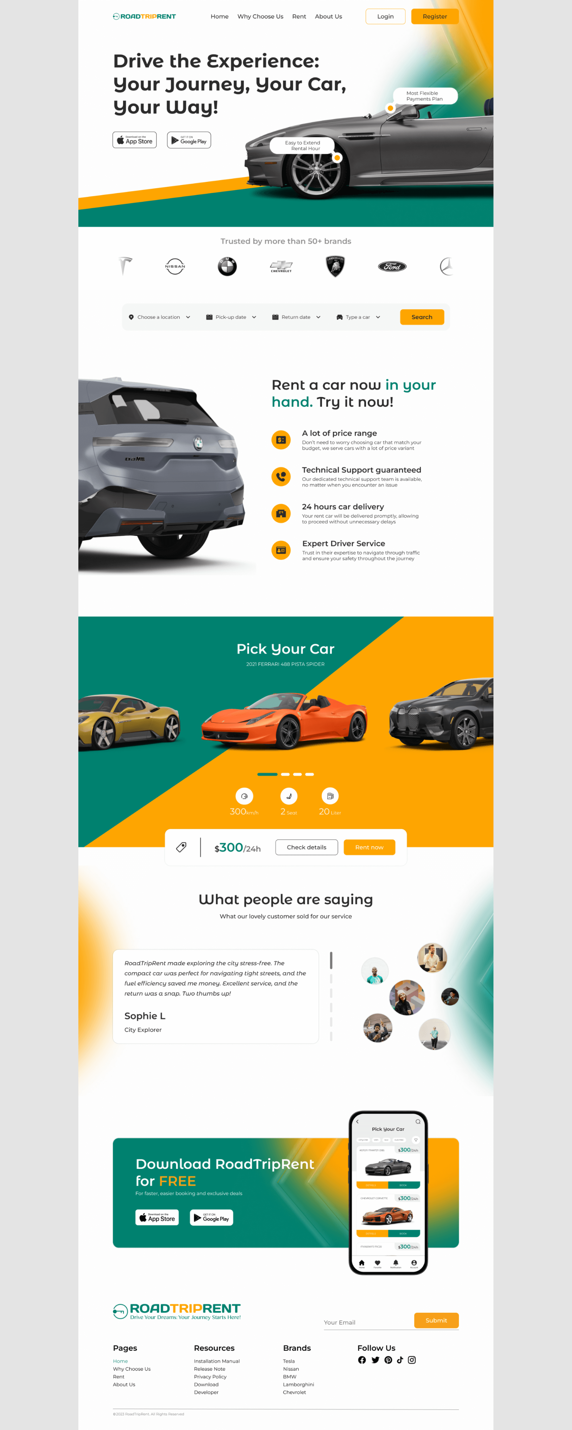 RoadTripRent - Rent Car Landing Page presentation image