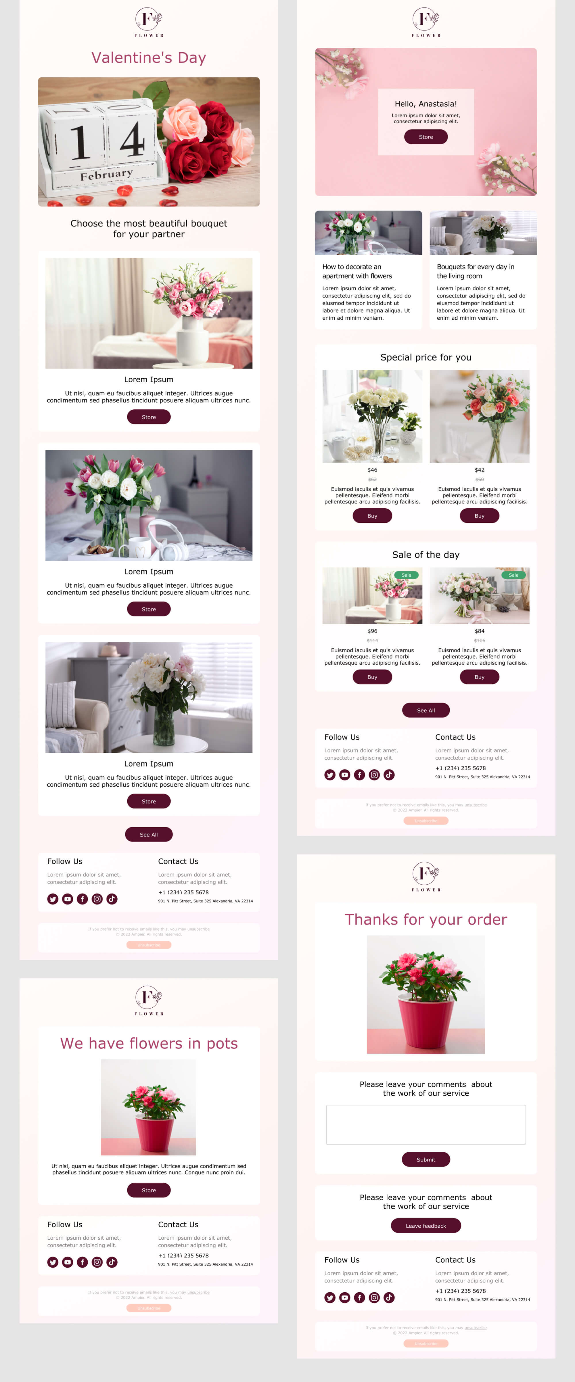 Email Templates. Flower Boutique. E-commerce presentation image