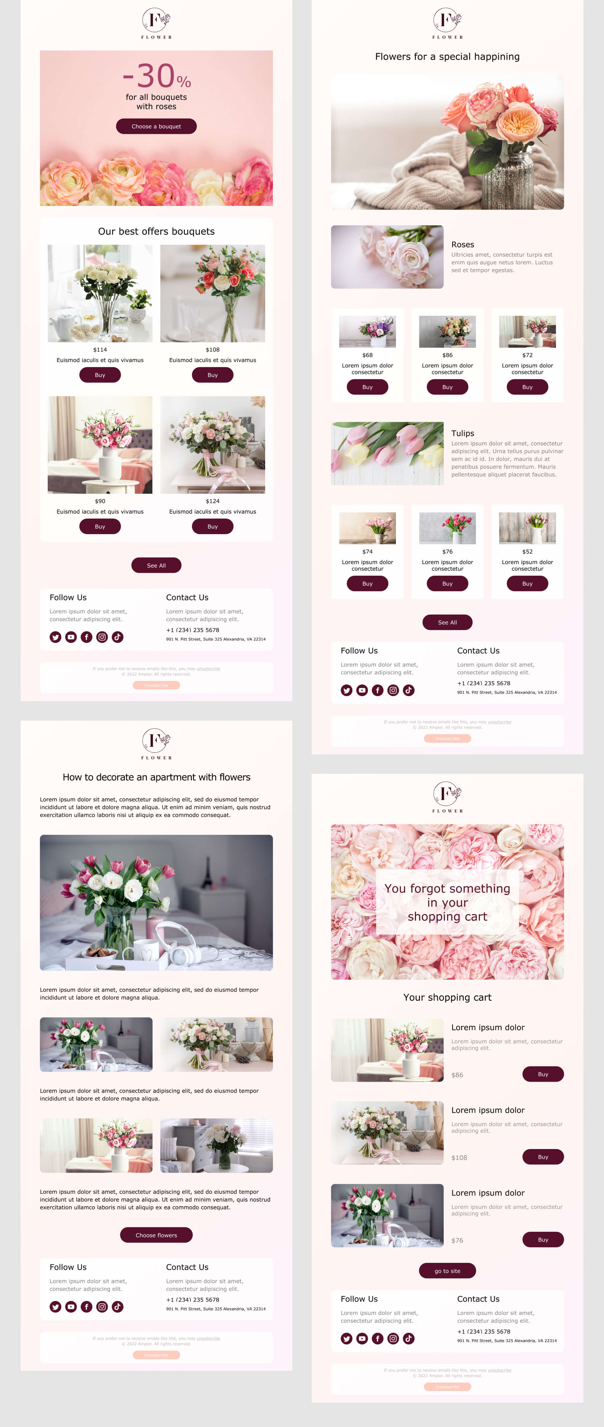 Email Templates. Flower Boutique. E-commerce presentation image