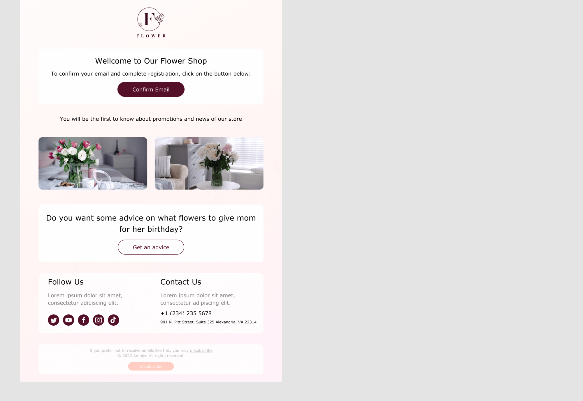 Email Templates. Flower Boutique. E-commerce presentation image
