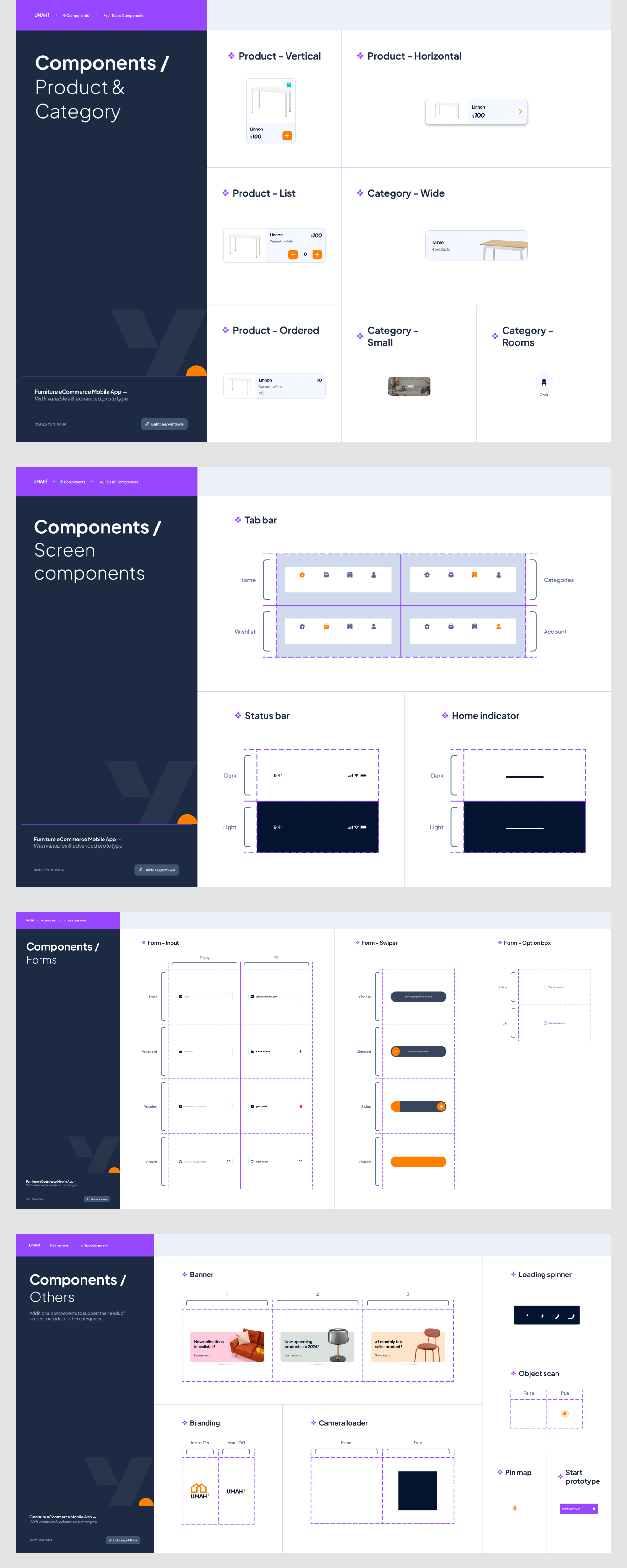 Furniture eCommerce App + variables & advanced prototype presentation image