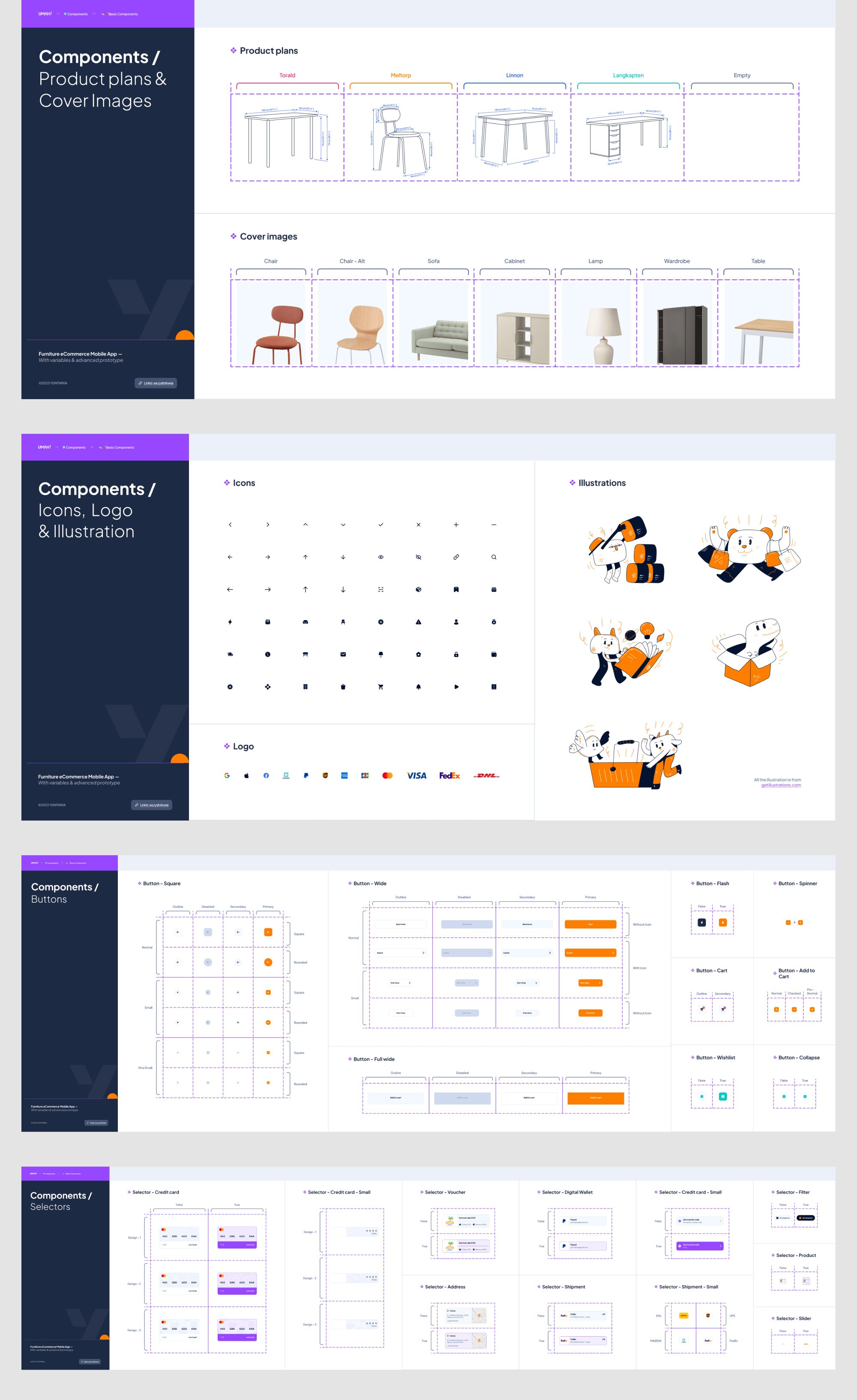 Furniture eCommerce App + variables & advanced prototype presentation image