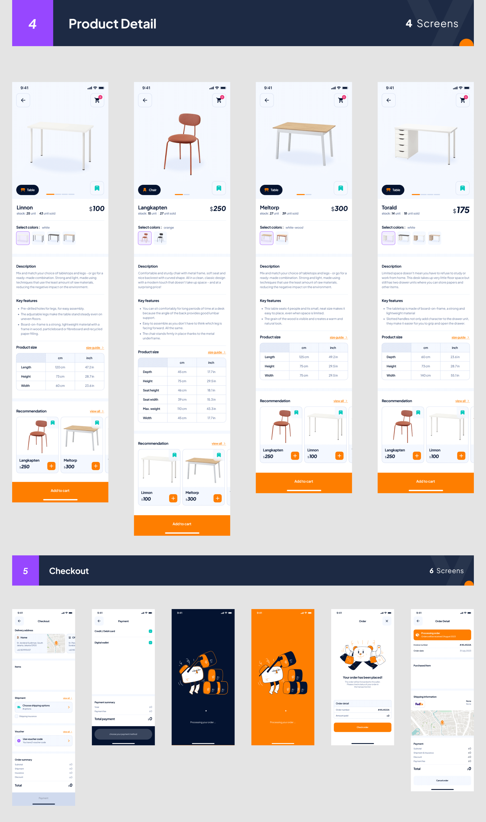 Furniture eCommerce App + variables & advanced prototype presentation image