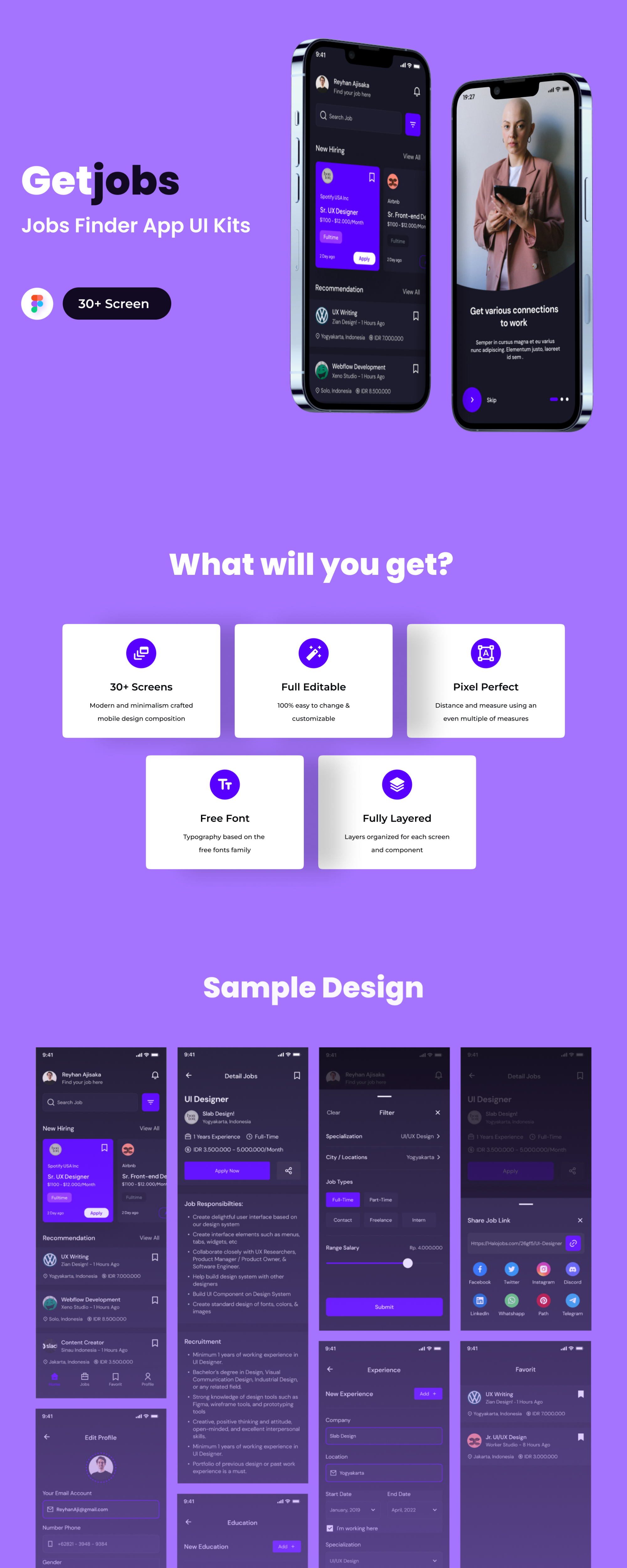 Getjobs - Jobs Finder App UI Kits presentation image