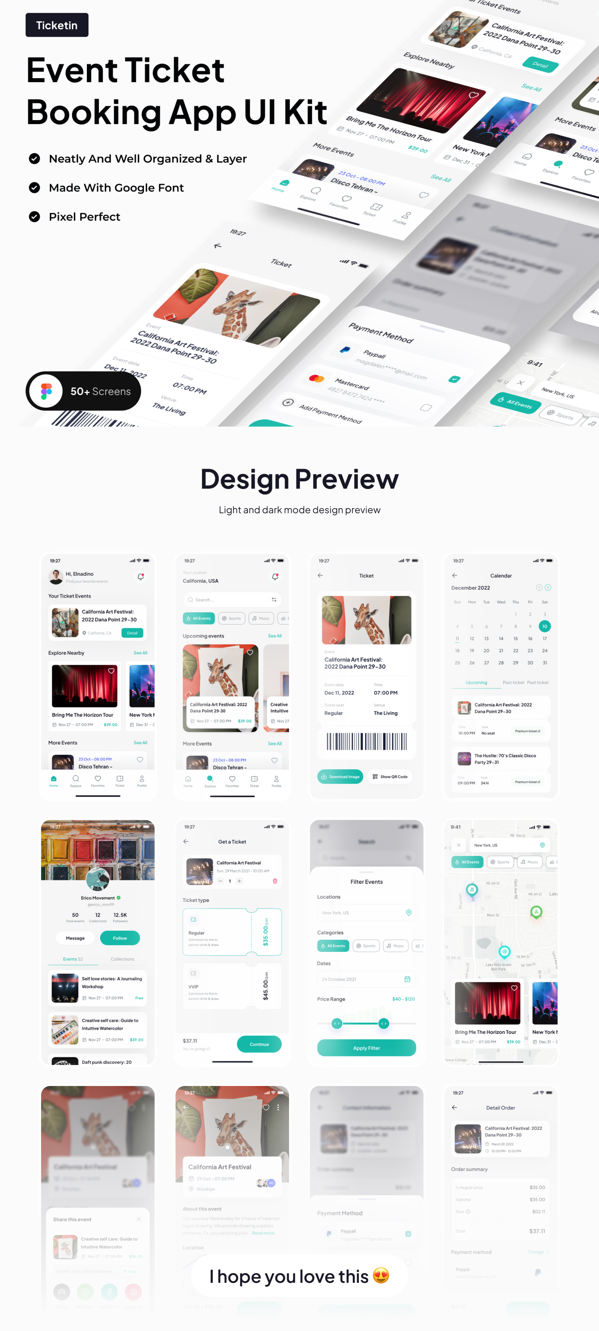 Ticketin - Event Ticket Booking App UI Kit presentation image