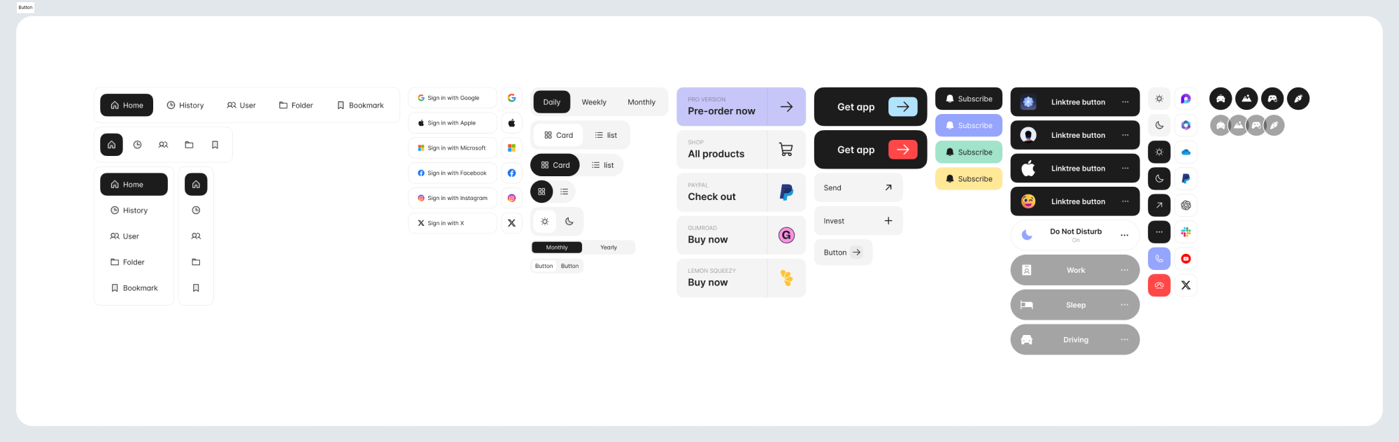 Button, Social buttons, Button components presentation image