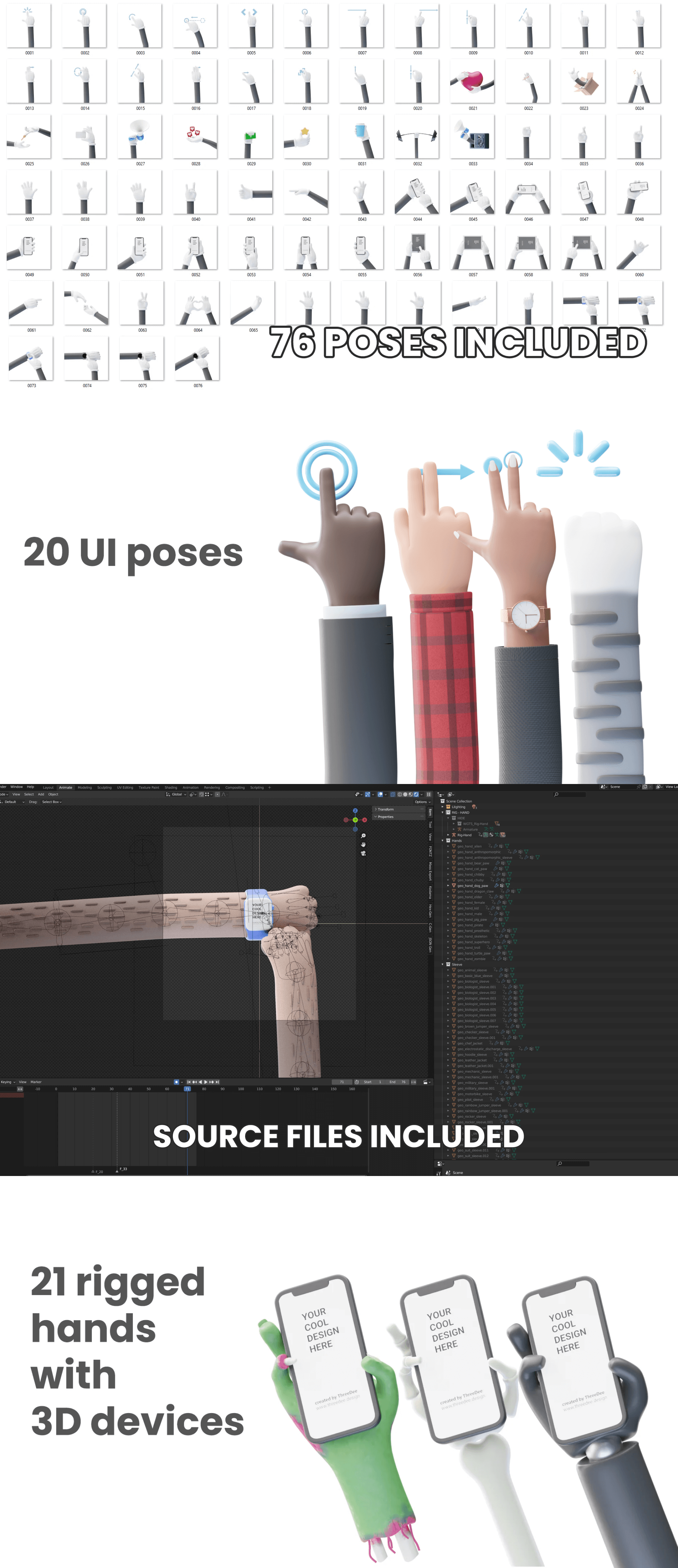 HANDZ 2.0 - Various 3D hands with gestures and sleeves presentation image
