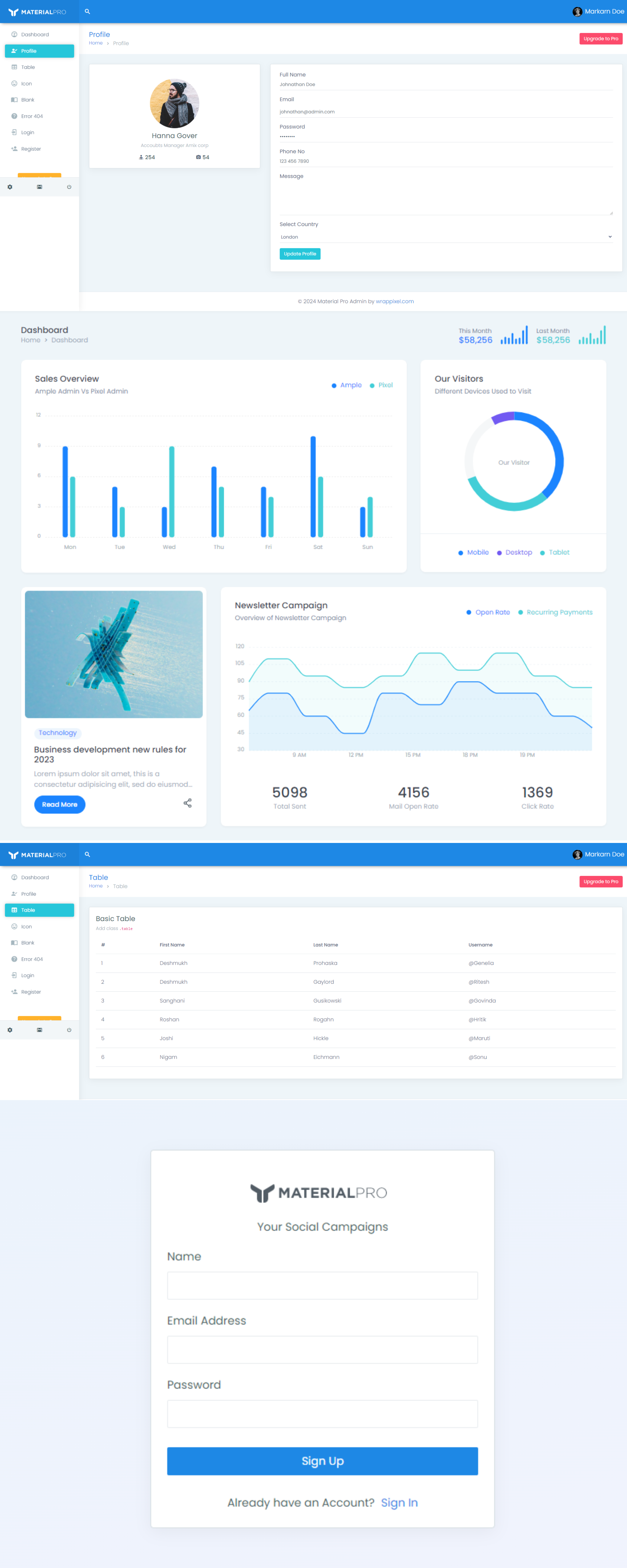 MaterialPro Lite Bootstrap Admin Dashboard presentation image