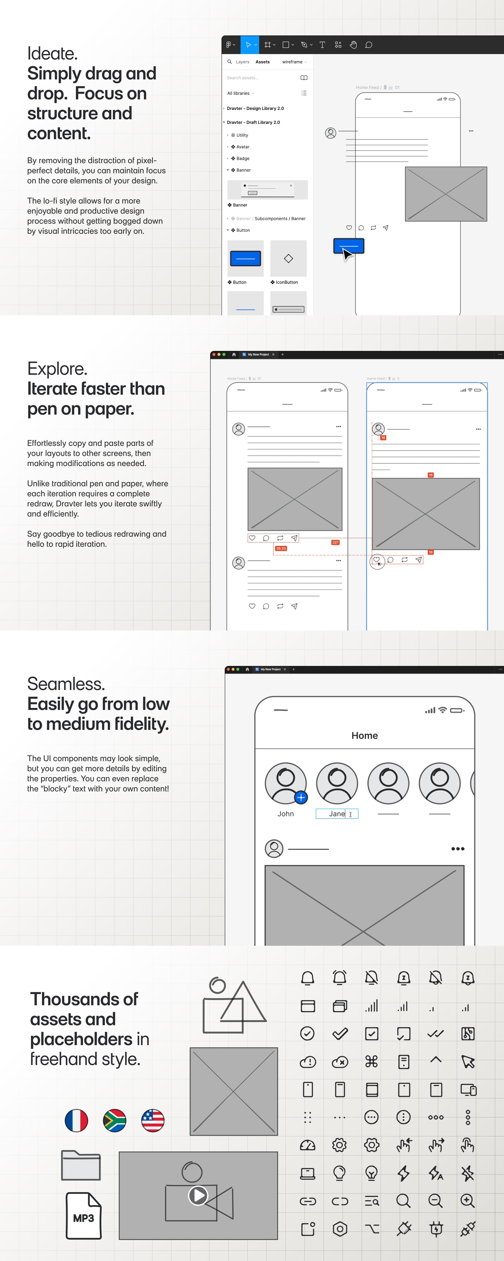 Dravter Lo-fi Wireframe Kit 2.0 presentation image