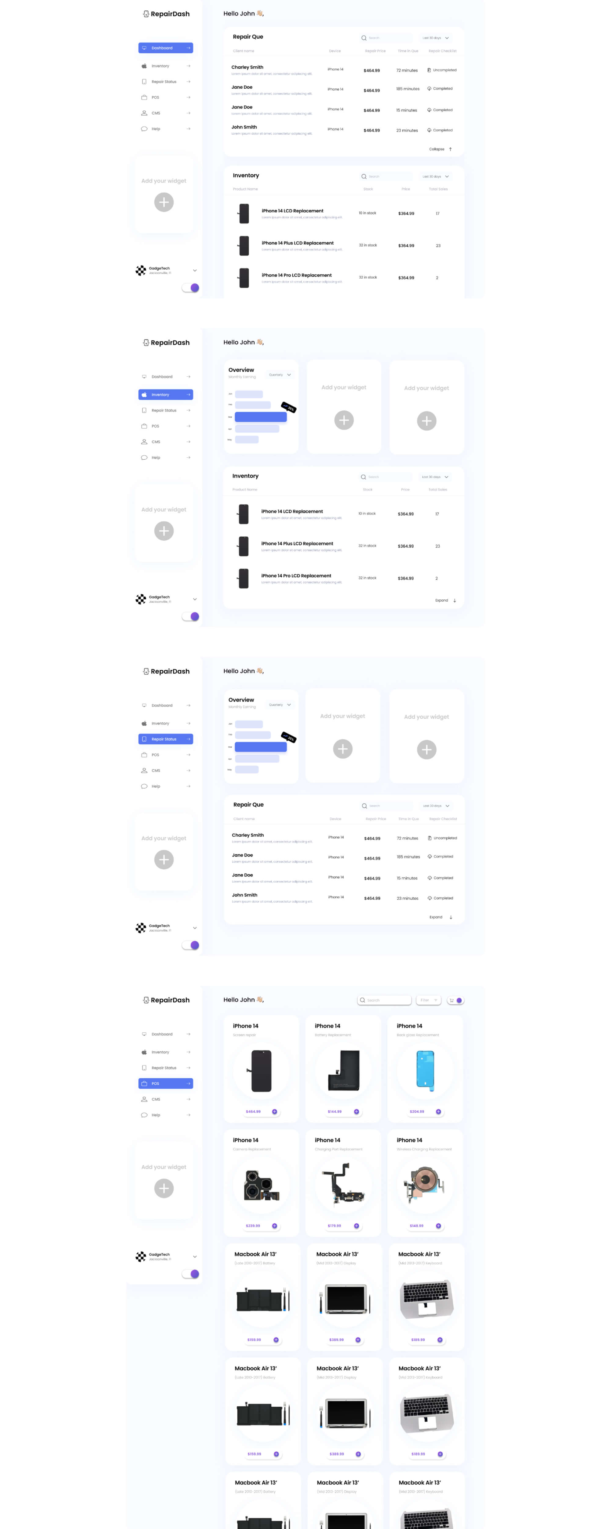 Free Dashboard UI Kit | Phone Repair Dashboard | POS presentation image