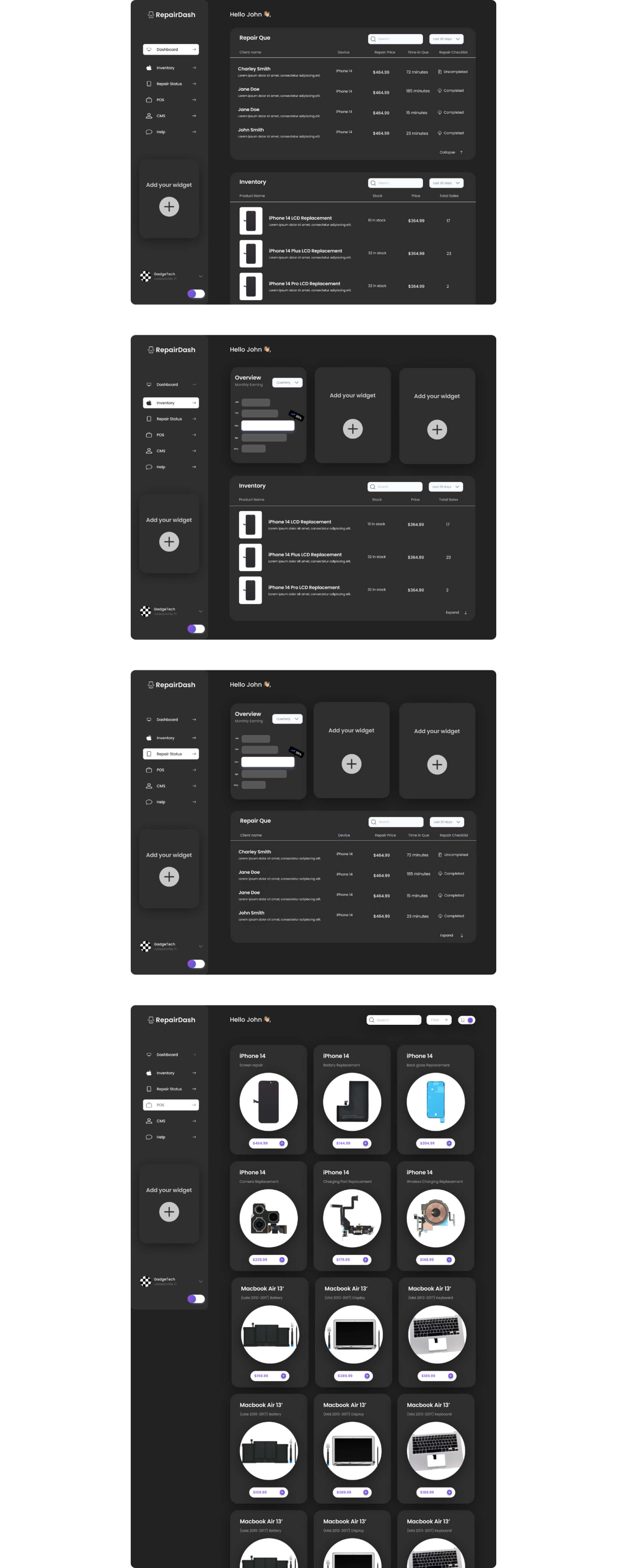 Free Dashboard UI Kit | Phone Repair Dashboard | POS presentation image
